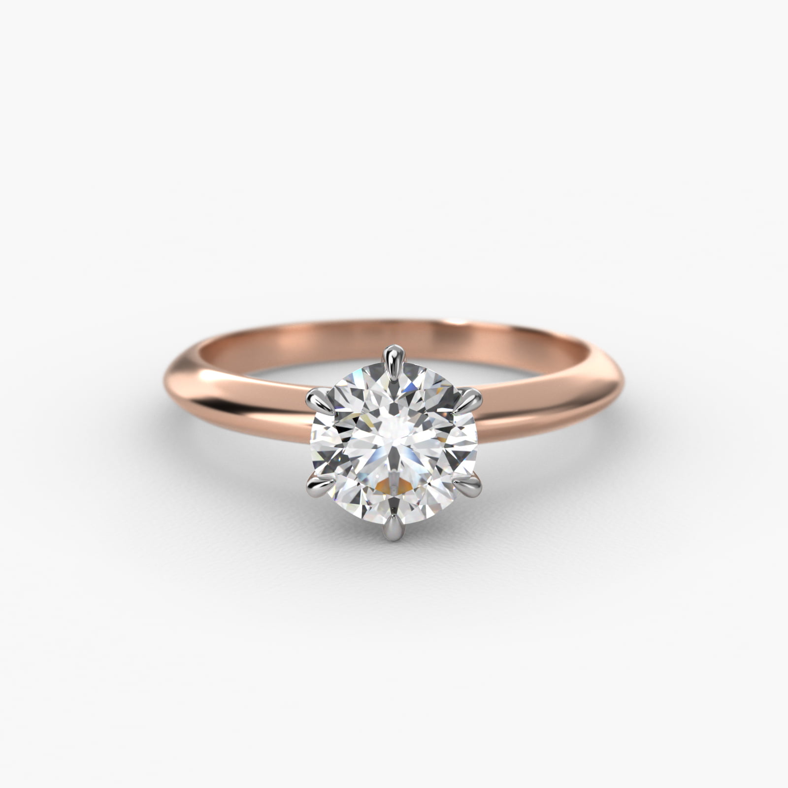 Knife Edge Six Prong Solitaire Engagement Ring In 14K Rose Gold