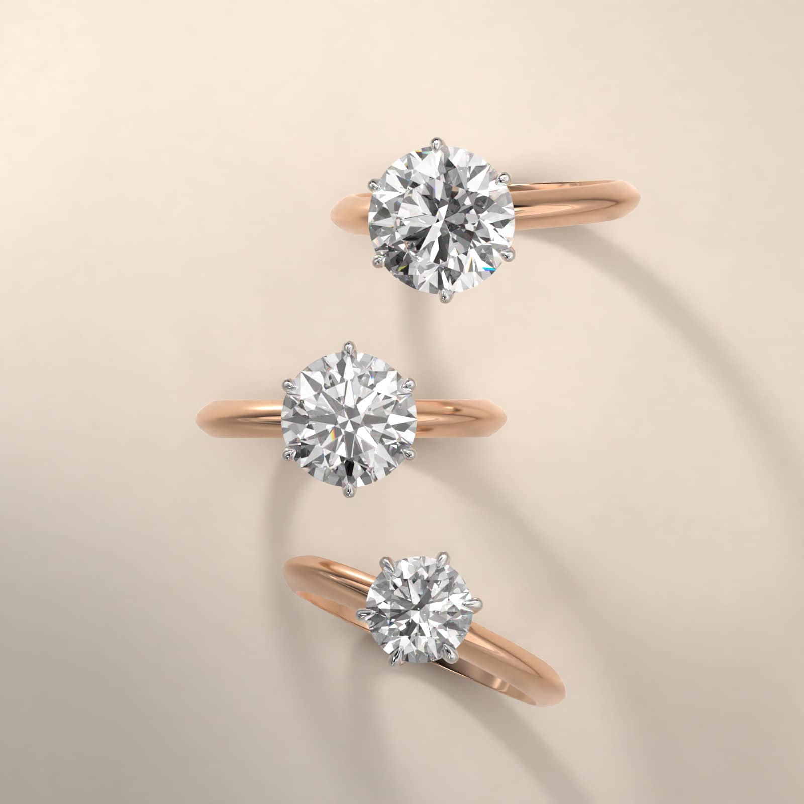 Knife Edge Six Prong Solitaire Engagement Ring In 14K Rose Gold