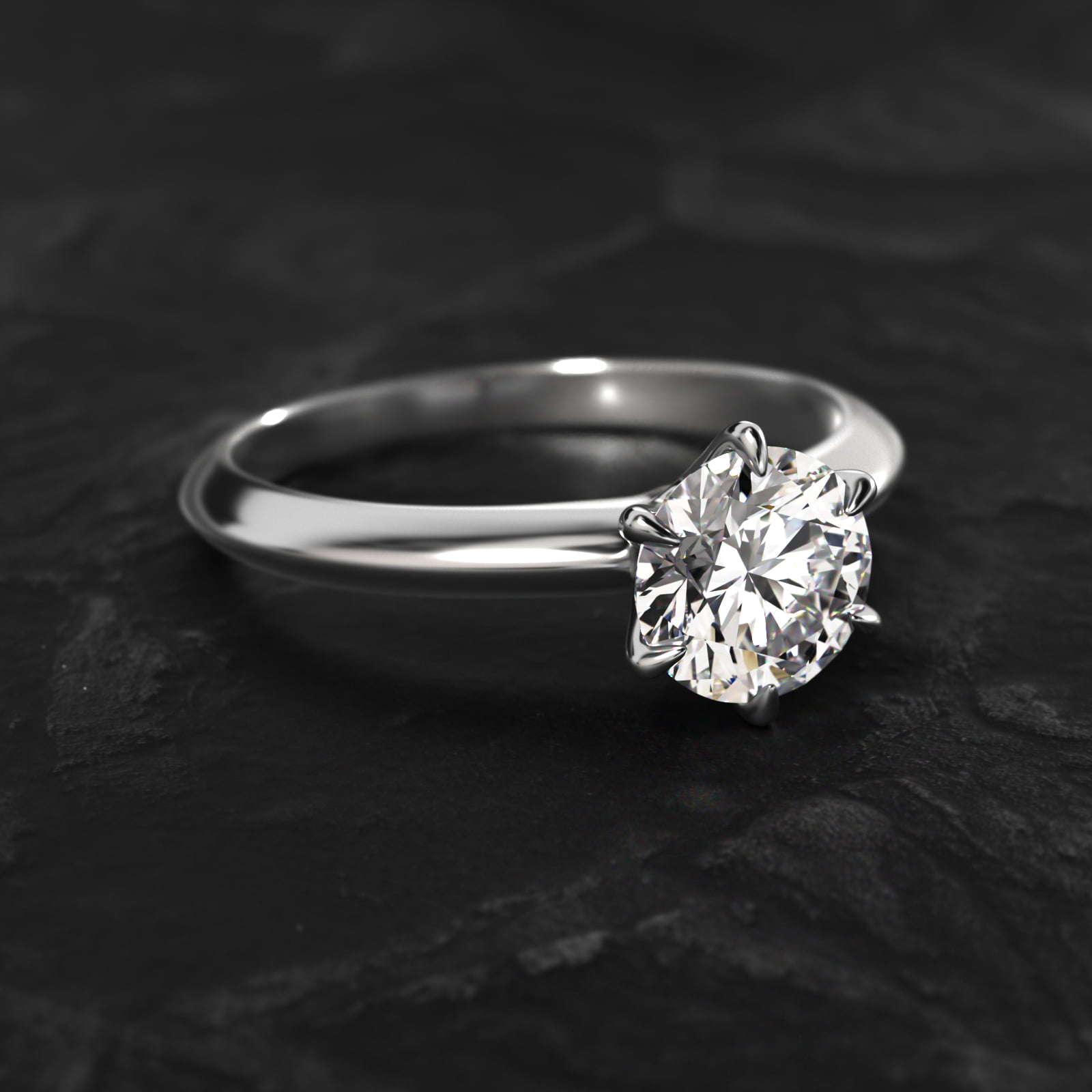 Knife Edge Six Prong Solitaire Engagement Ring In 14K White Gold