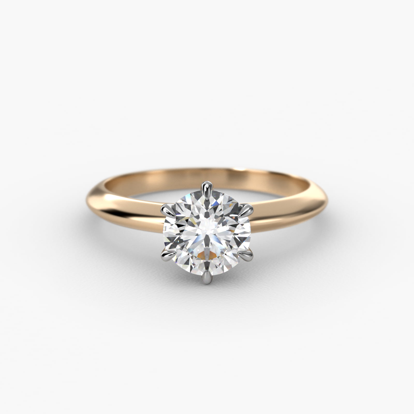 Knife Edge Six Prong Solitaire Engagement Ring In 14K Yellow Gold