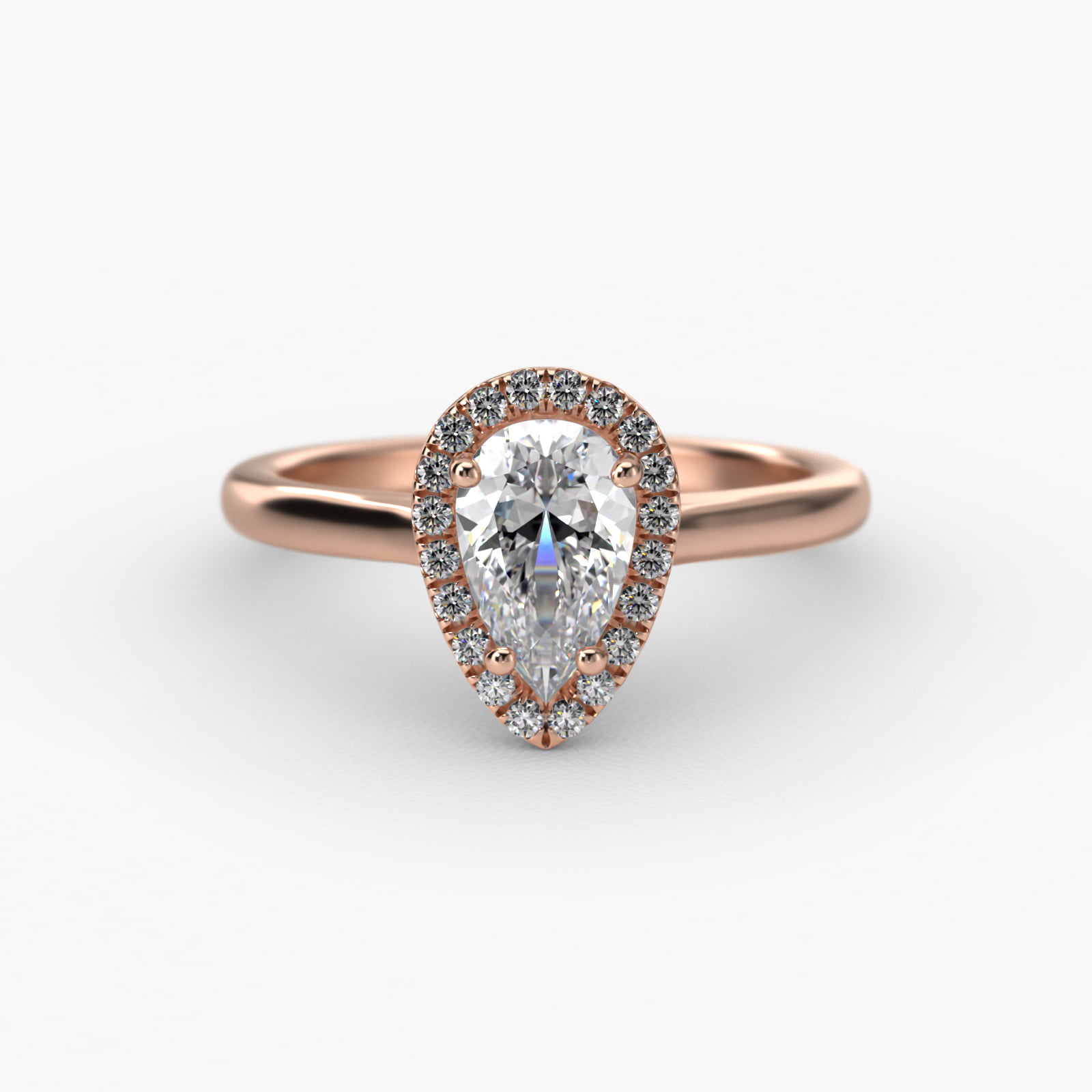 Pavé Diamond Halo Engagement Ring In 14K Rose Gold (Pear)