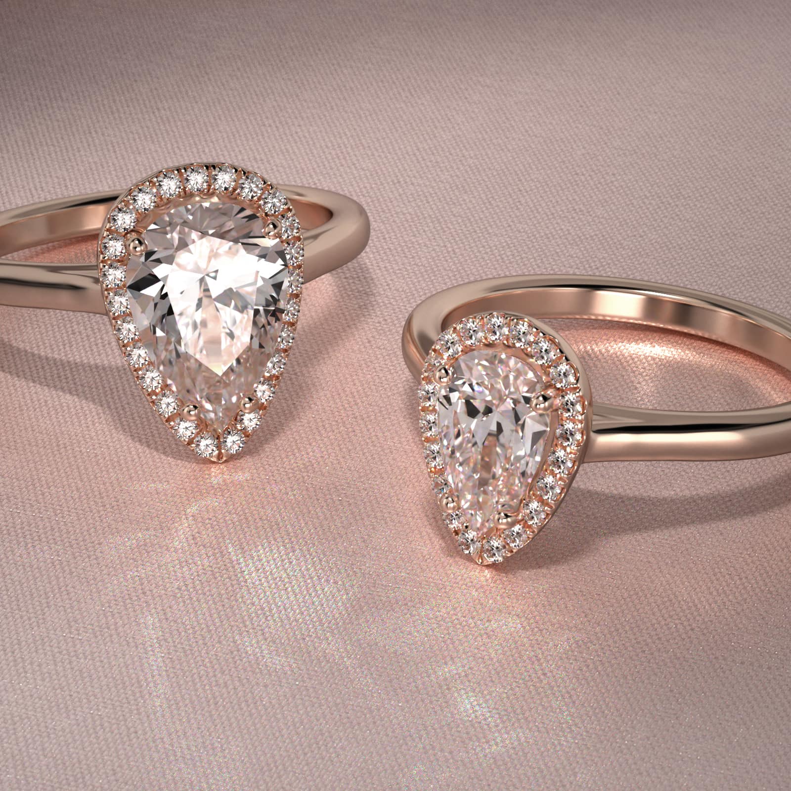 Pavé Diamond Halo Engagement Ring In 14K Rose Gold (Pear)