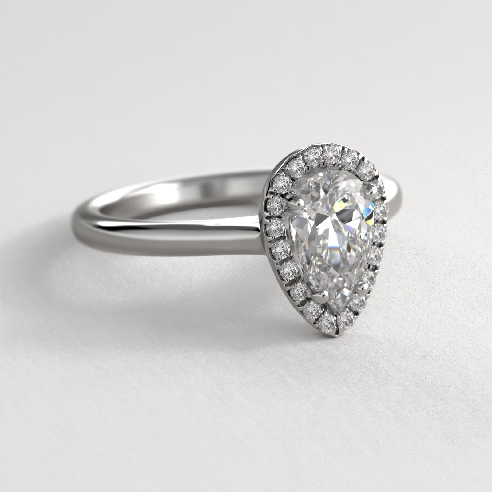 Pavé Diamond Halo Engagement Ring In 14K White Gold (Pear)