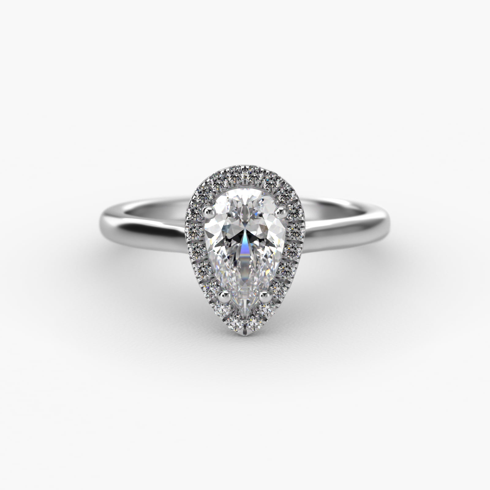 Pavé Diamond Halo Engagement Ring In Platinum (Pear)