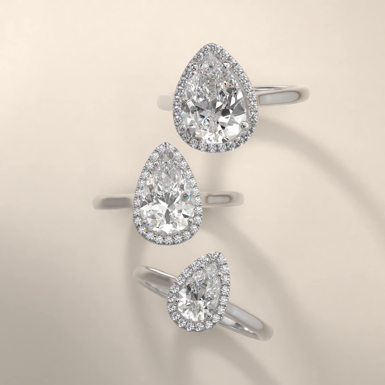 Pavé Diamond Halo Engagement Ring In 14K White Gold (Pear)