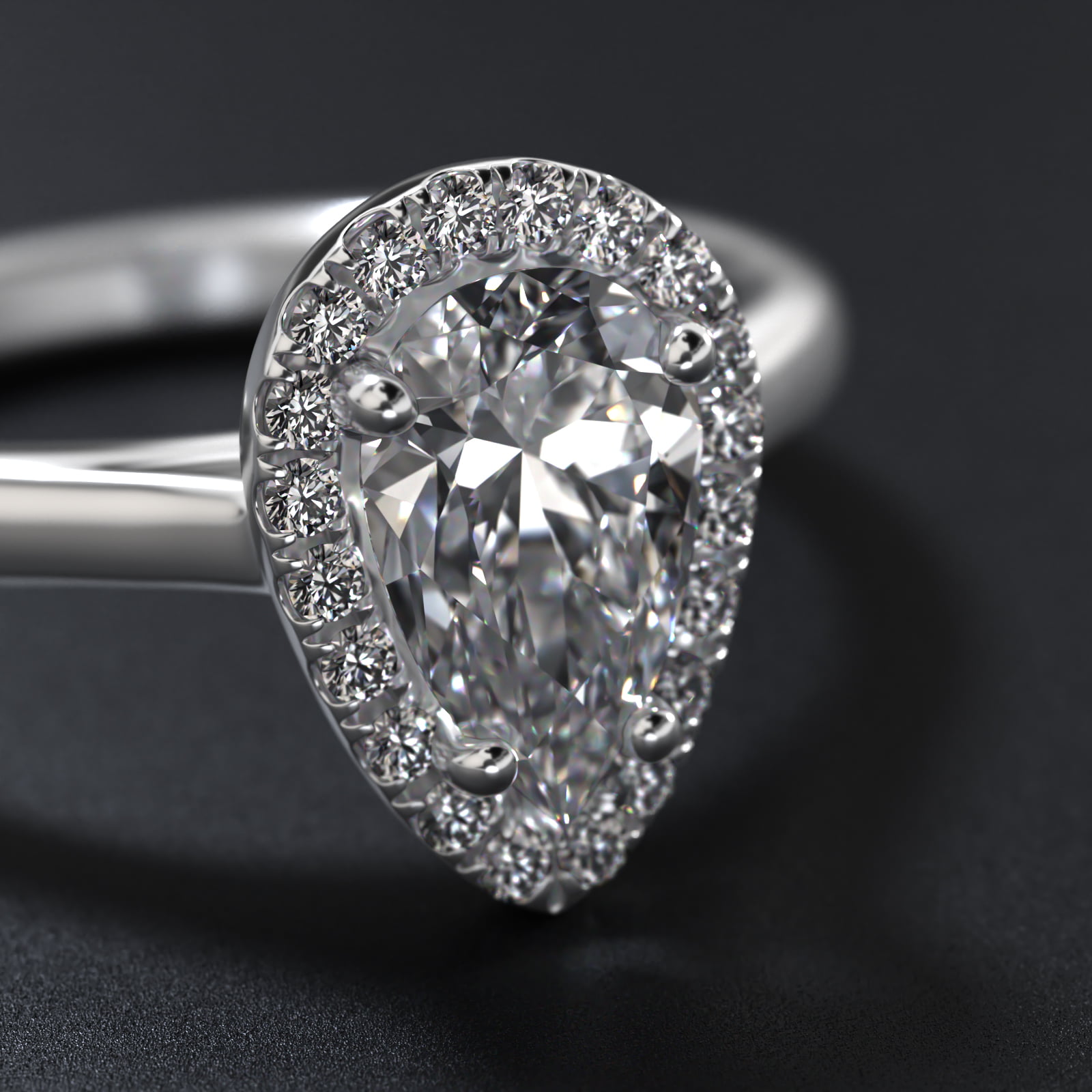 Pavé Diamond Halo Engagement Ring In 14K White Gold (Pear)