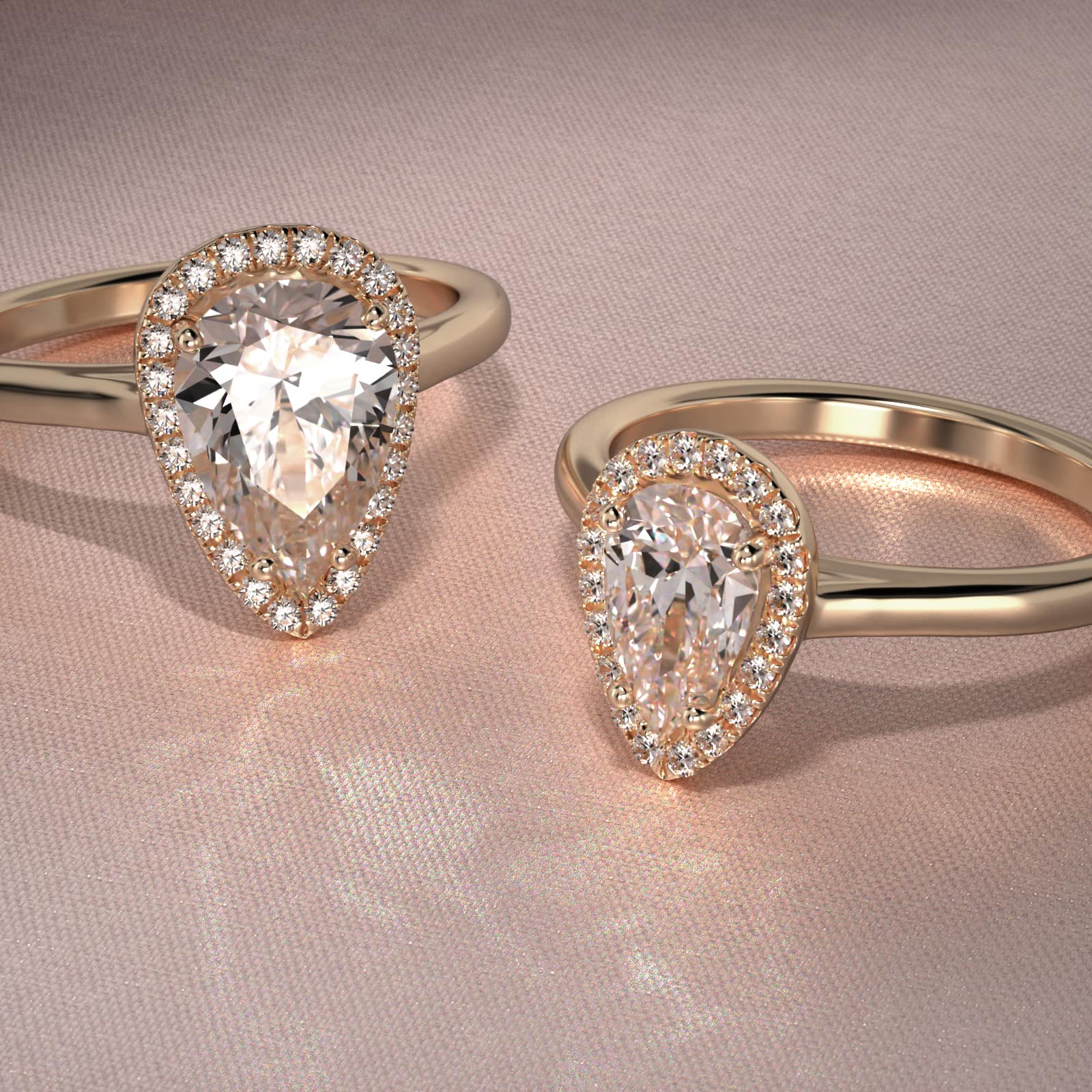 Pavé Diamond Halo Engagement Ring In 14K Yellow Gold (Pear)