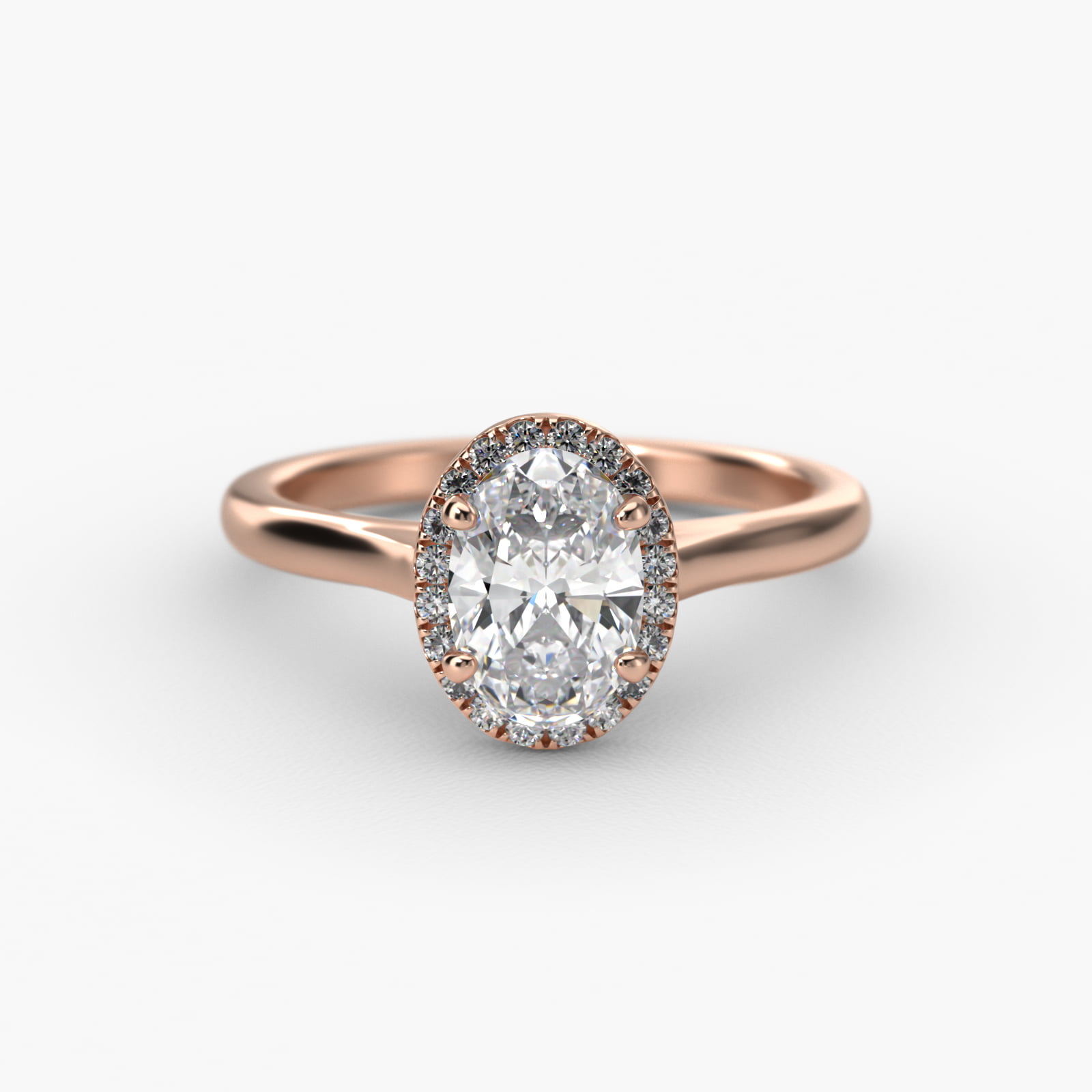 Pavé Diamond Halo Engagement Ring In 14K Rose Gold (Oval)