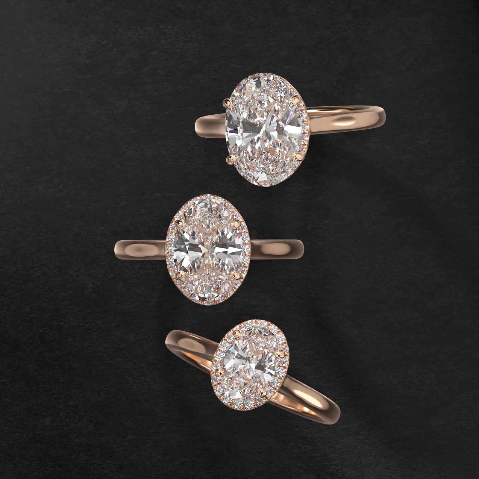 Pavé Diamond Halo Engagement Ring In 14K Rose Gold (Oval)