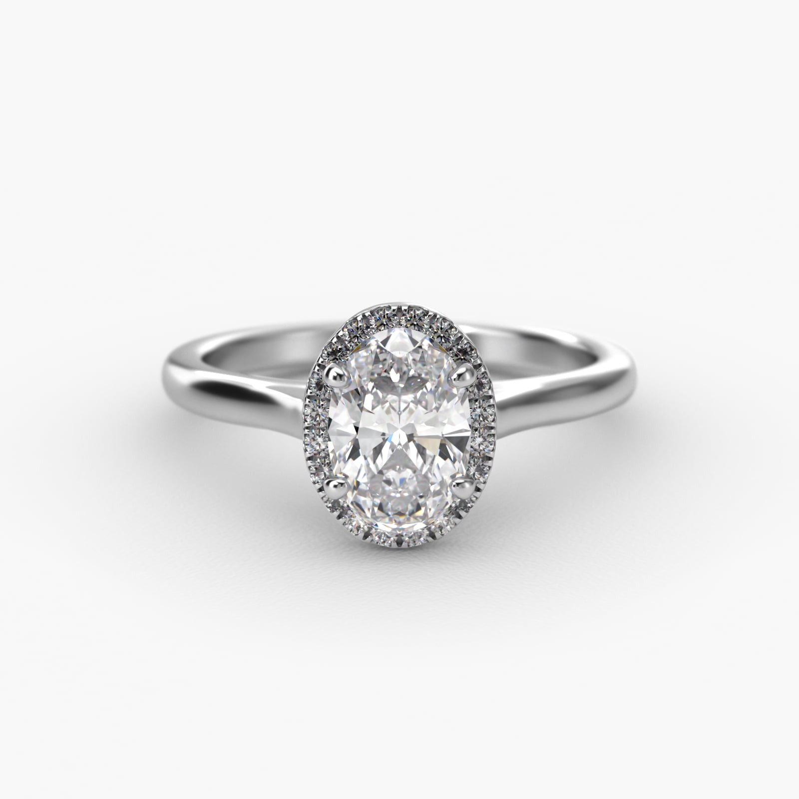 Pavé Diamond Halo Engagement Ring In 18K White Gold (Oval)