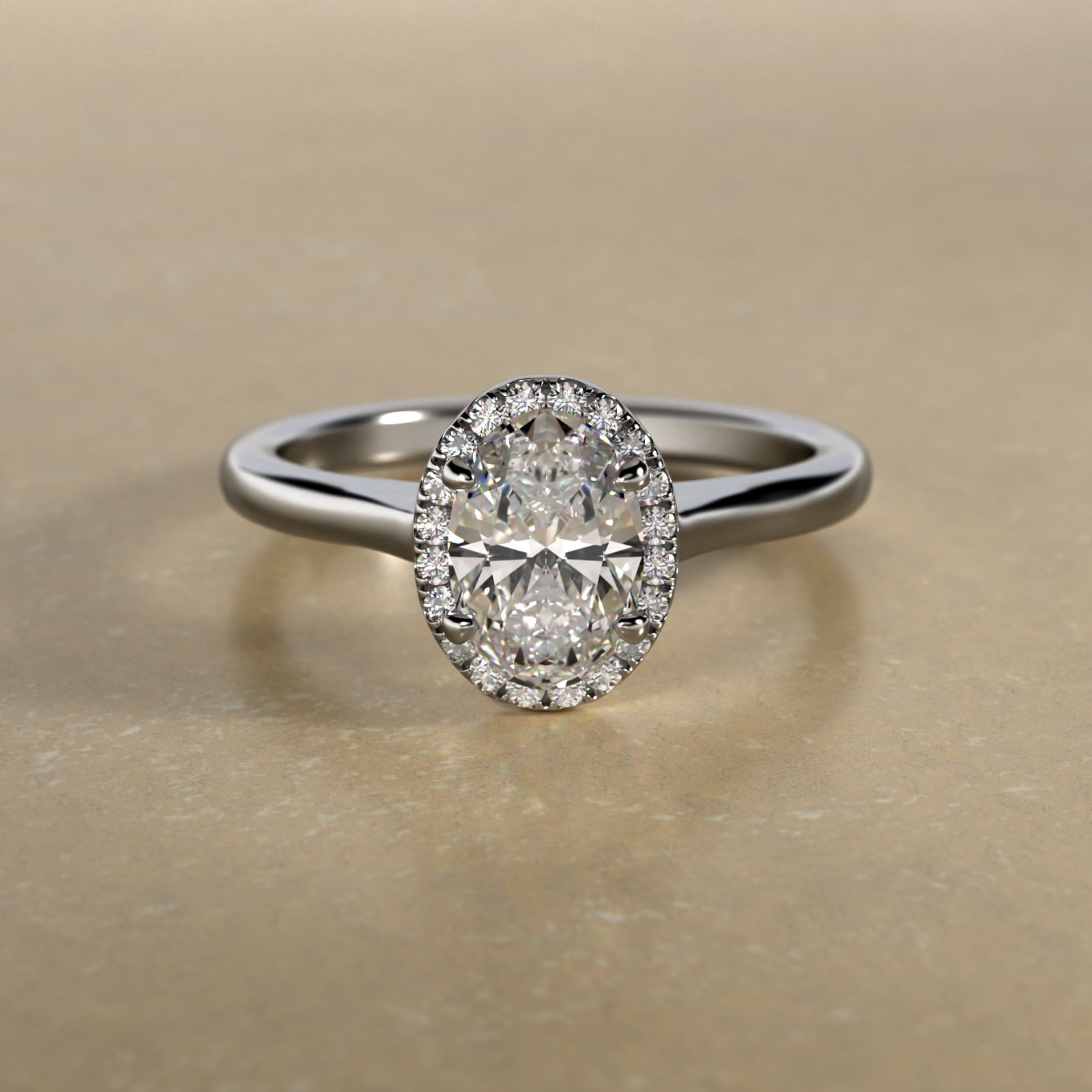 Pavé Diamond Halo Engagement Ring In 14K White Gold (Oval)