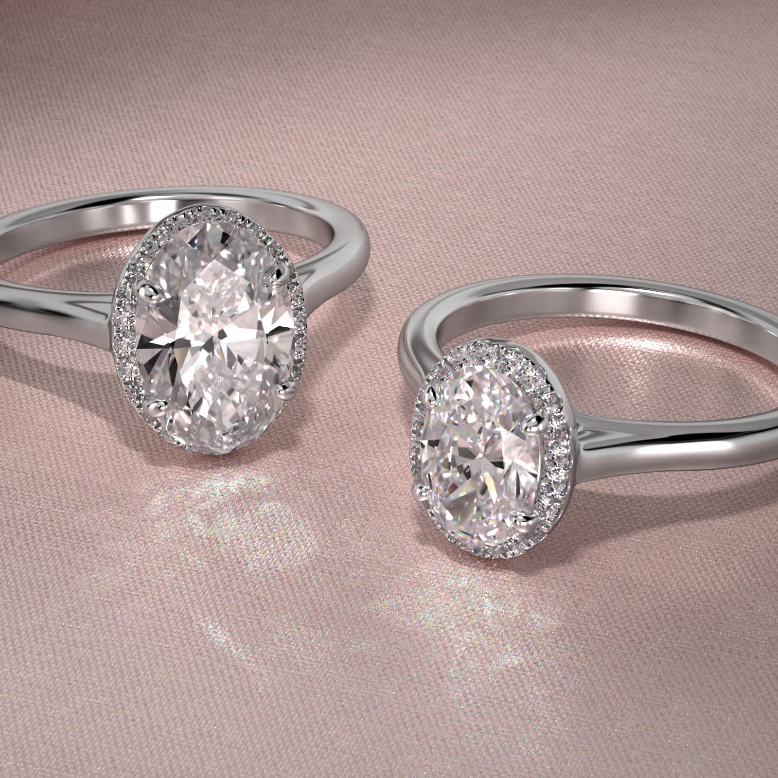 Pavé Diamond Halo Engagement Ring In 14K White Gold (Oval)