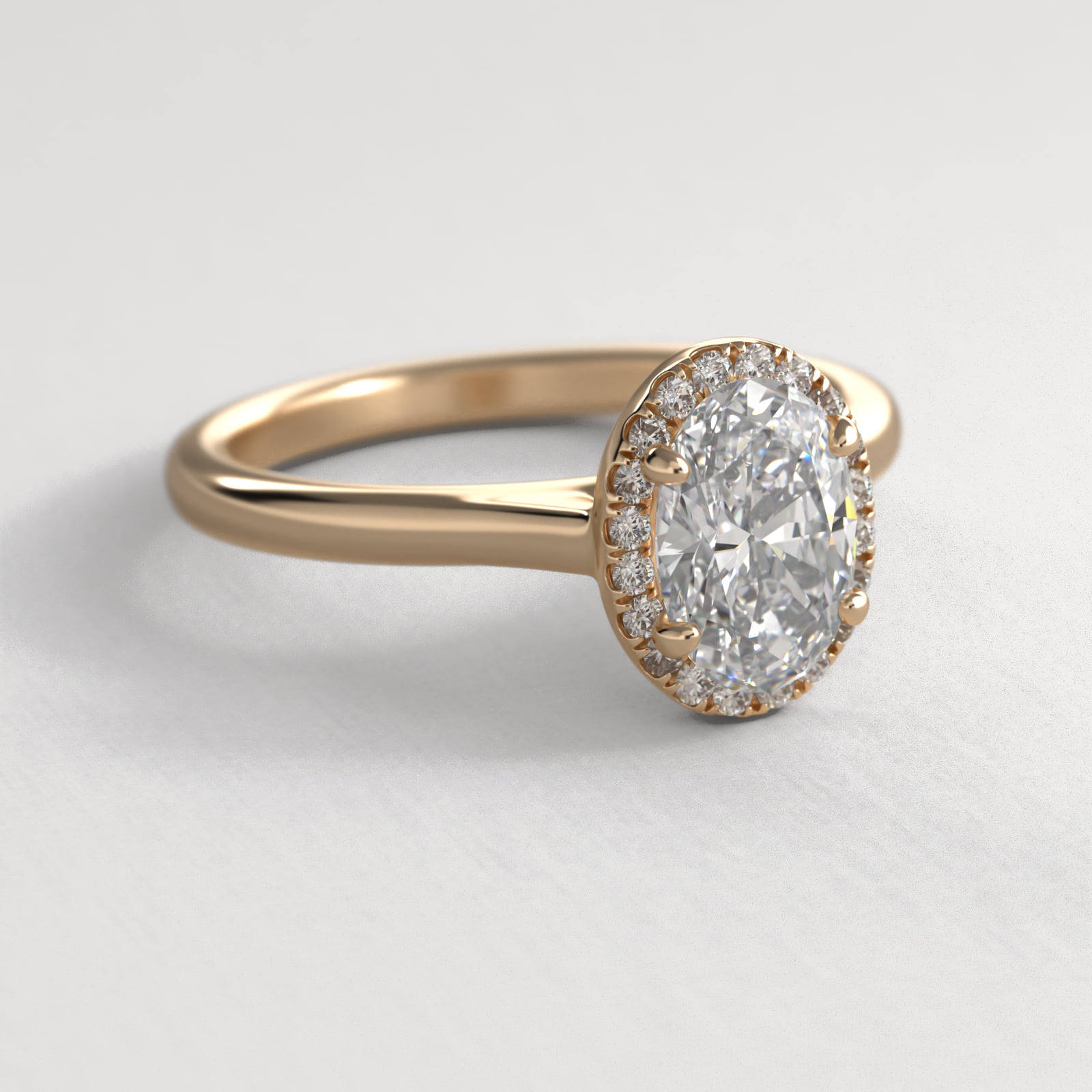 Pavé Diamond Halo Engagement Ring In 18K Yellow Gold (Oval)
