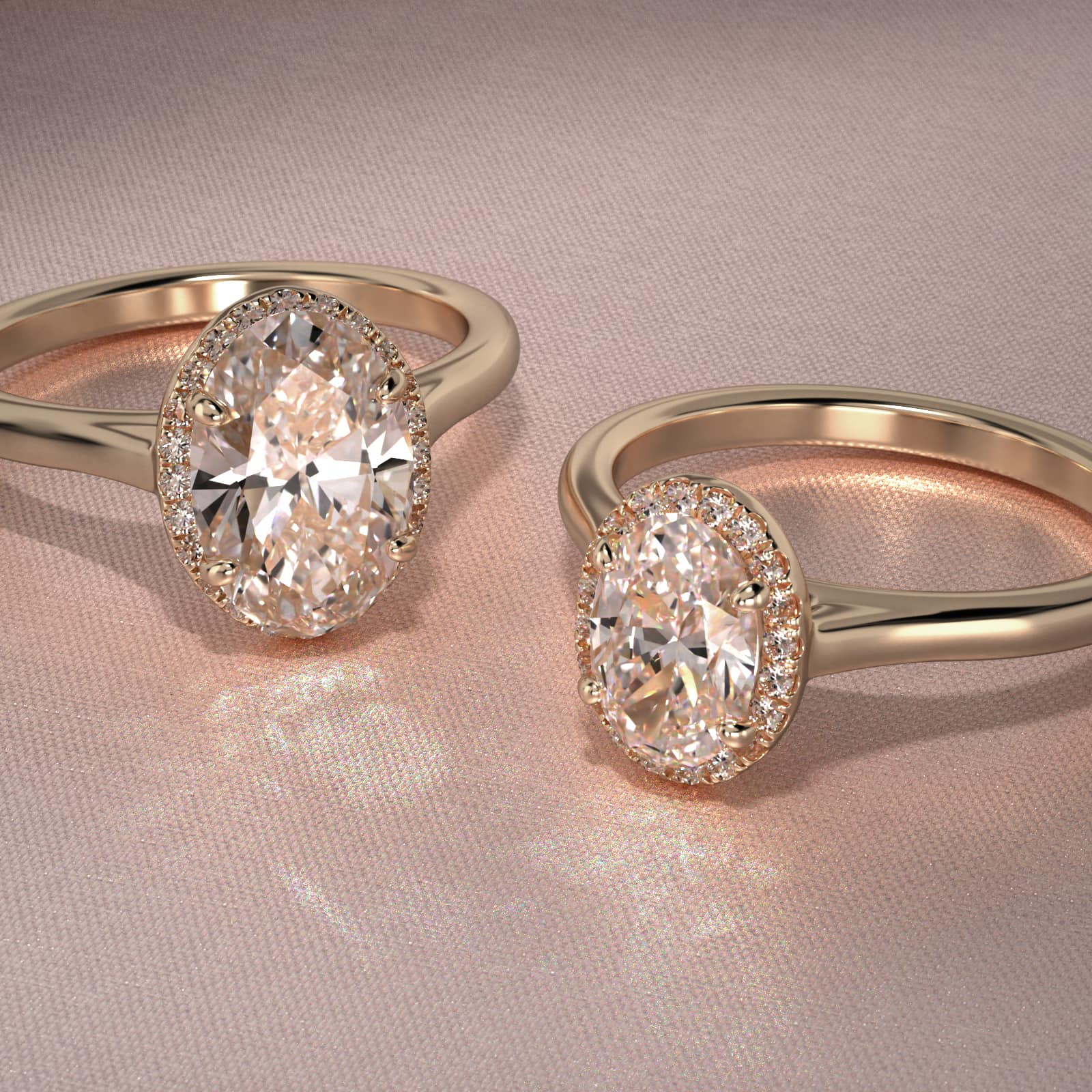 Pavé Diamond Halo Engagement Ring In 14K Yellow Gold (Oval)