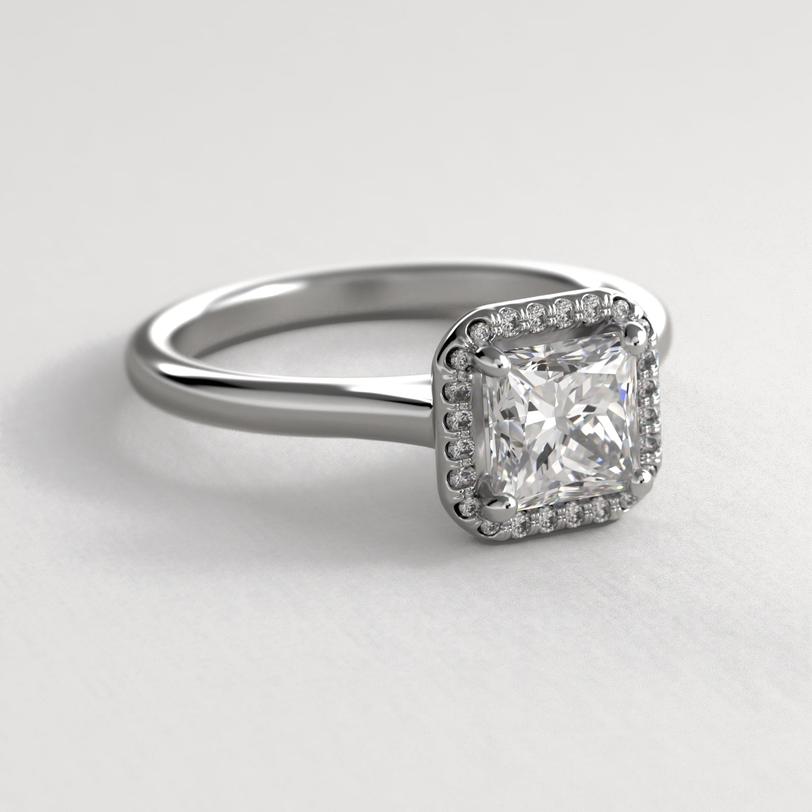 Pavé Diamond Halo Engagement Ring In 14K White Gold (Princess)