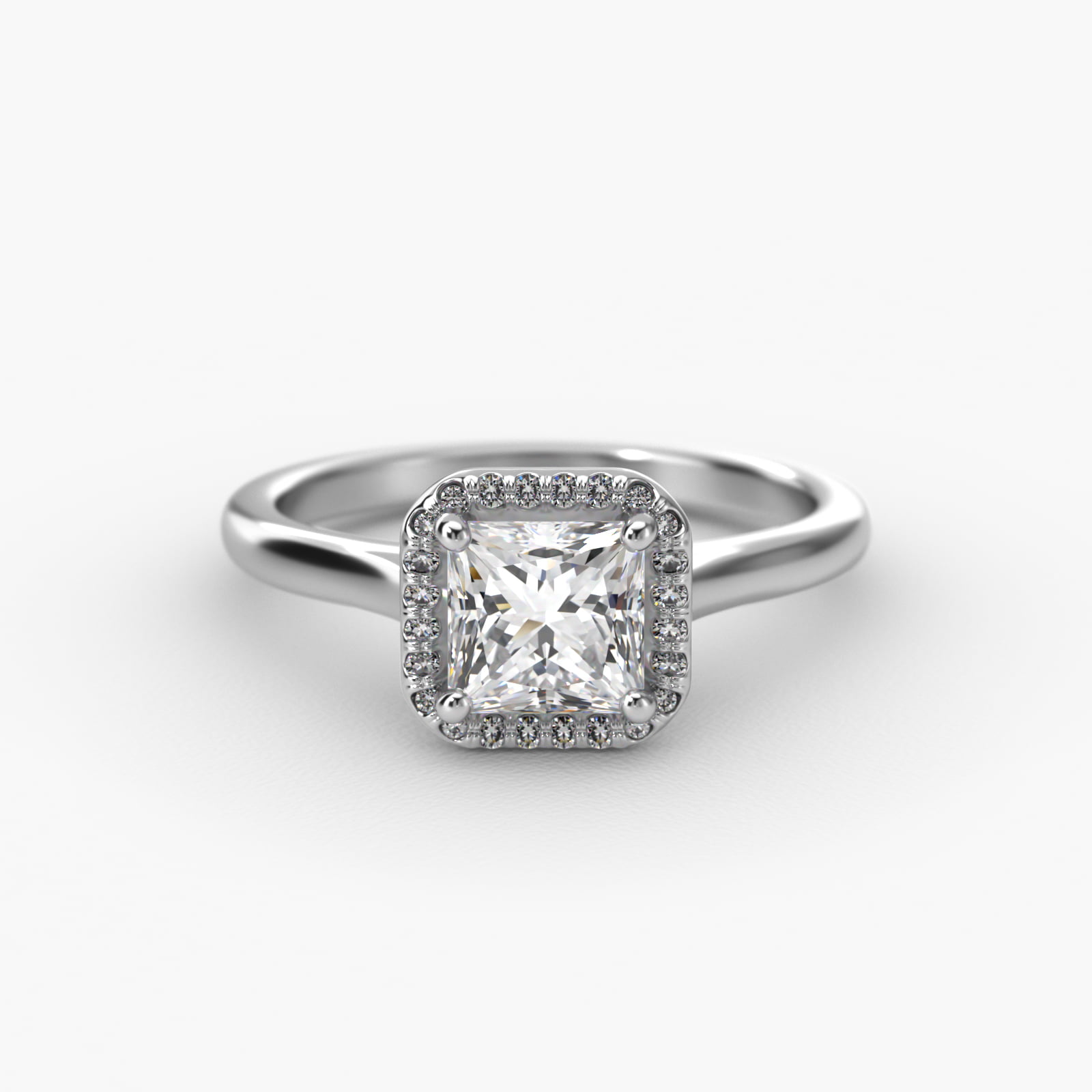 Pavé Diamond Halo Engagement Ring In Platinum (Princess)