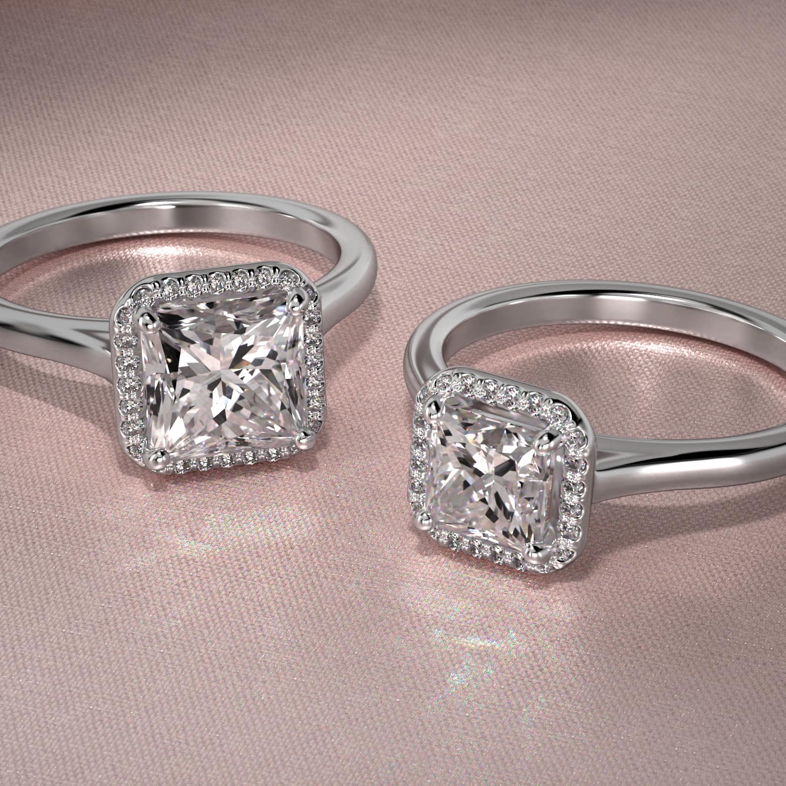 Pavé Diamond Halo Engagement Ring In Platinum (Princess)