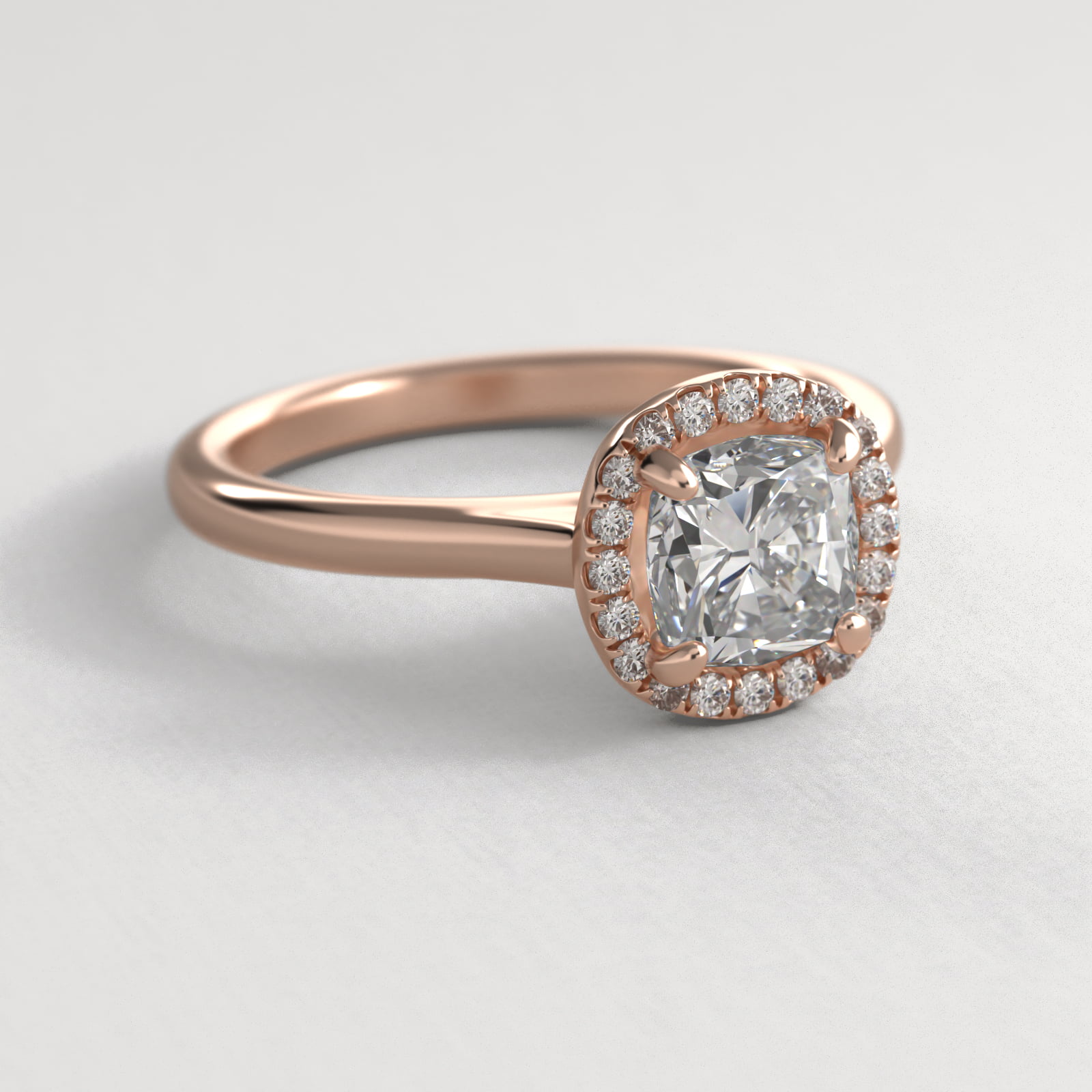 Pavé Diamond Halo Engagement Ring In 14K Rose Gold (Cushion, Emerald, Radiant)