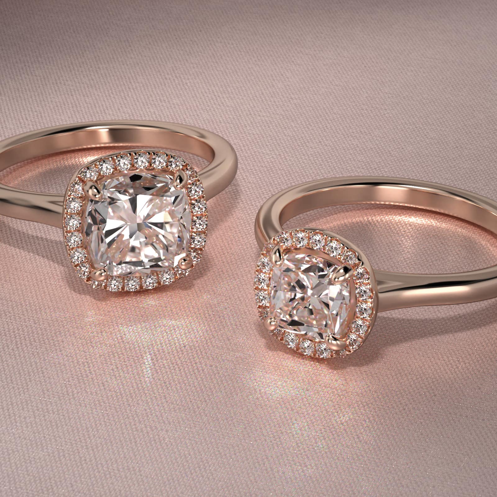 Pavé Diamond Halo Engagement Ring In 14K Rose Gold (Cushion, Emerald, Radiant)
