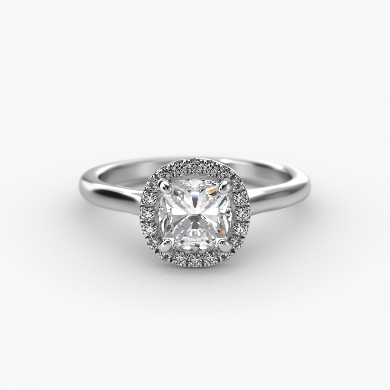 Pavé Diamond Halo Engagement Ring In 14K White Gold (Cushion, Emerald, Radiant)
