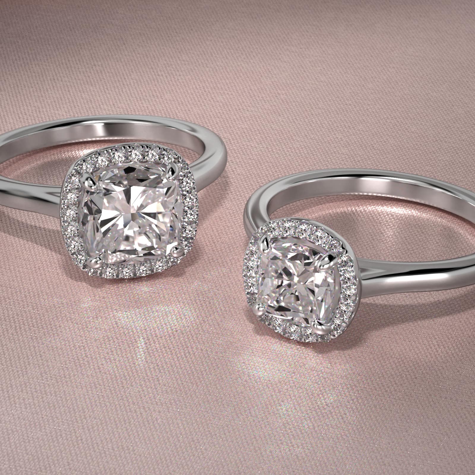 Pavé Diamond Halo Engagement Ring In 18K White Gold (Cushion, Emerald, Radiant)