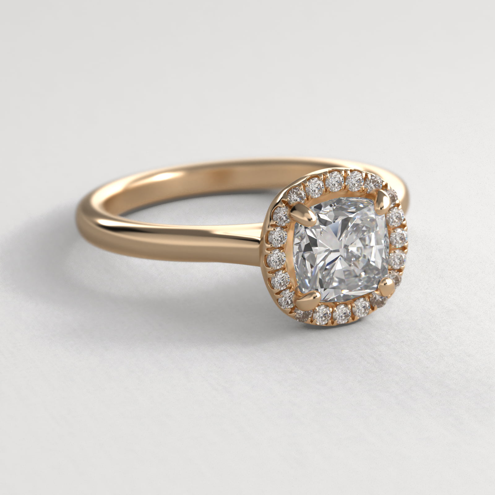 Pavé Diamond Halo Engagement Ring In 14K Yellow Gold (Cushion, Emerald, Radiant)