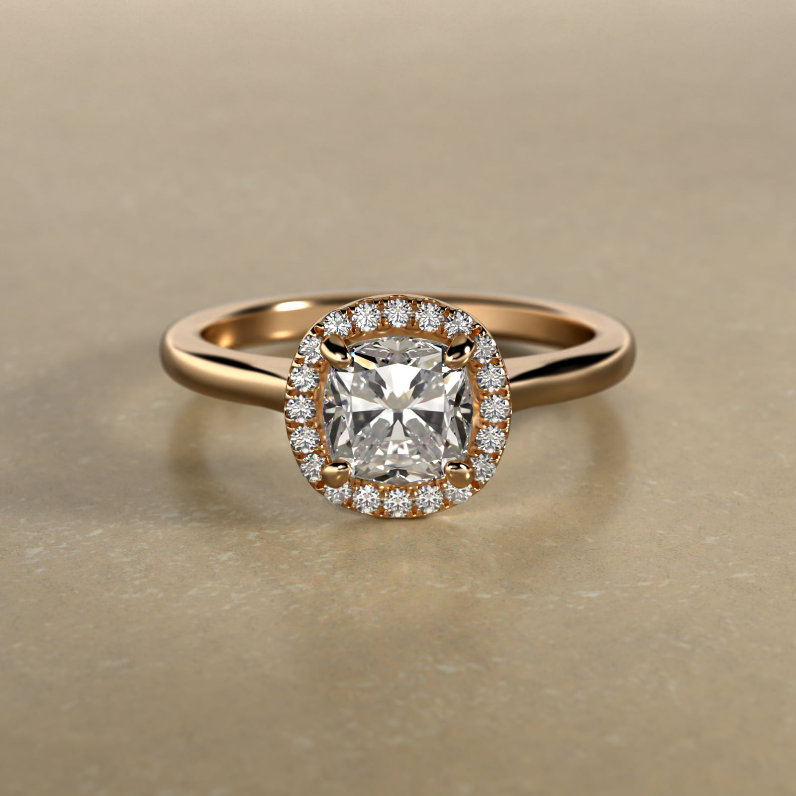 Pavé Diamond Halo Engagement Ring In 18K Yellow Gold