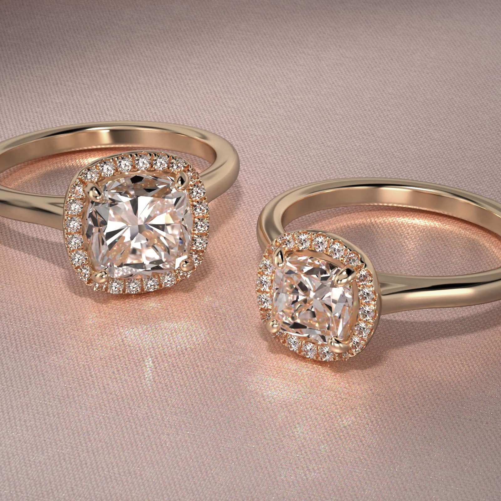 Pavé Diamond Halo Engagement Ring In 14K Yellow Gold (Cushion, Emerald, Radiant)