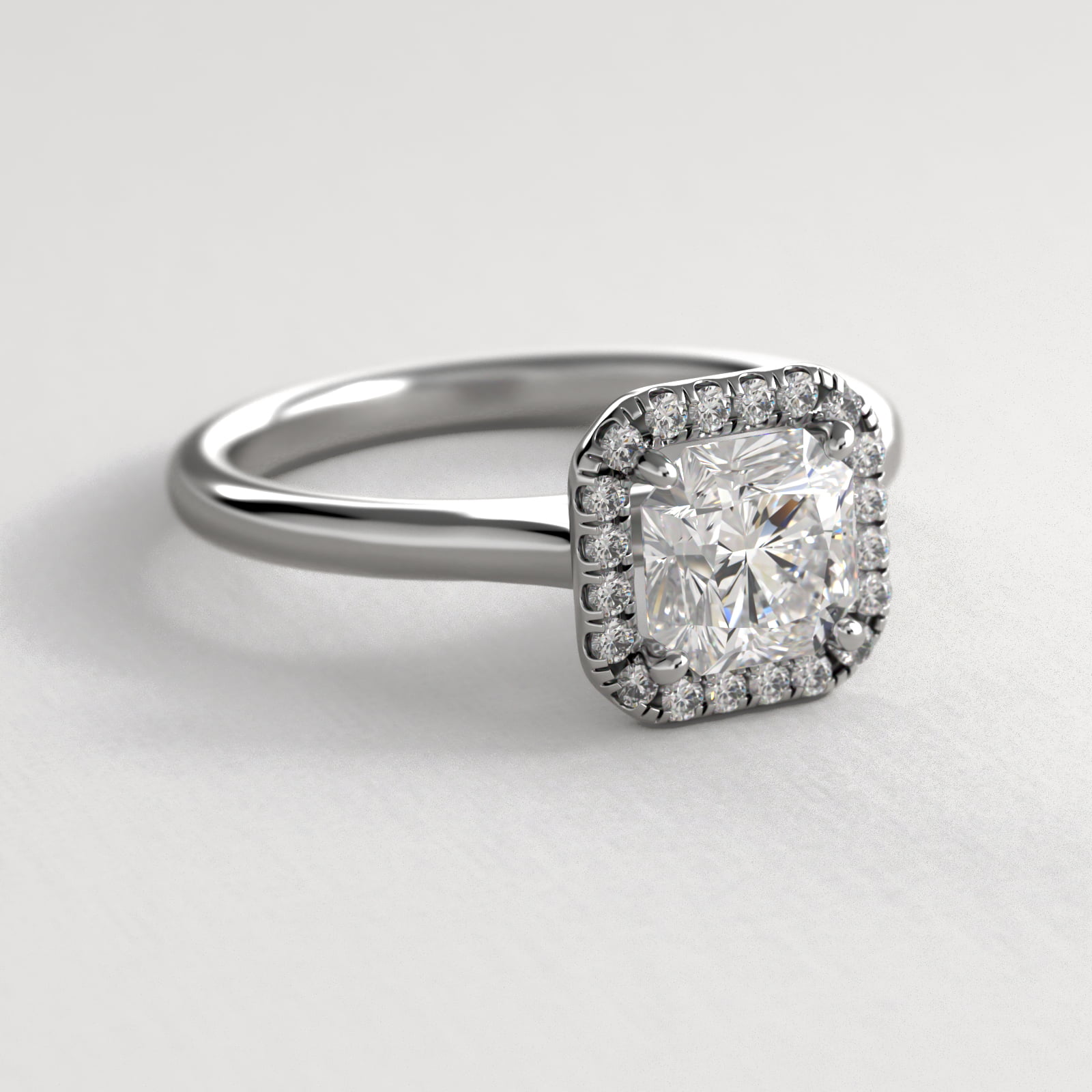 Pavé Diamond Halo Engagement Ring In 18K White Gold (Cushion, Emerald, Radiant)