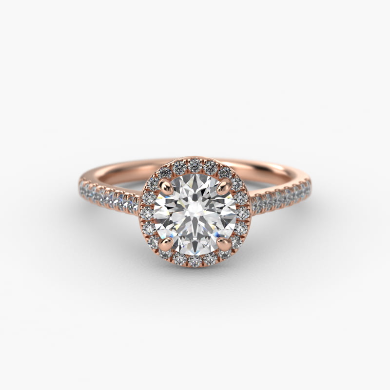 Pavé Halo And Shank Diamond Engagement Ring In 14K Rose Gold (Round)