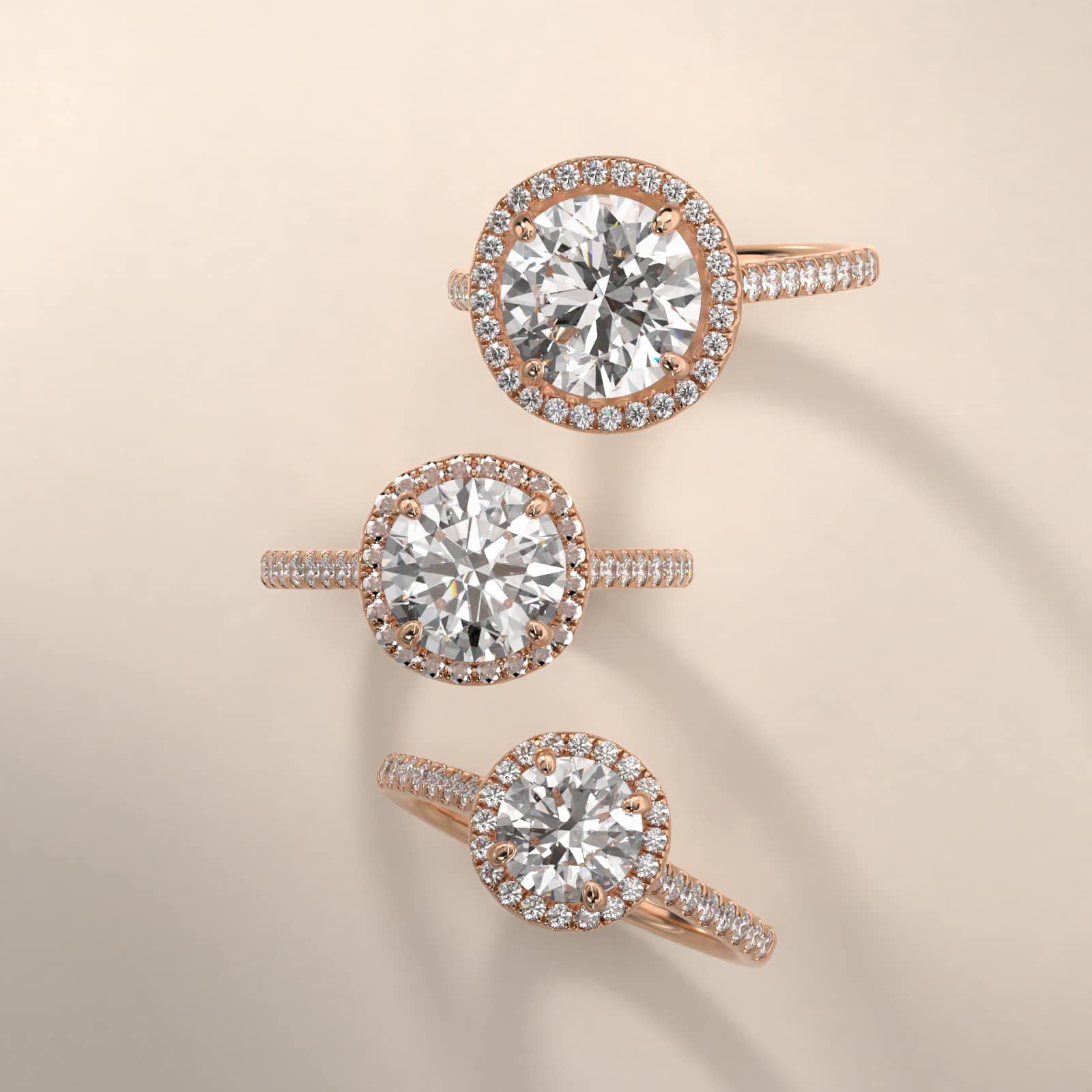 Pavé Halo And Shank Diamond Engagement Ring In 14K Rose Gold (Round)