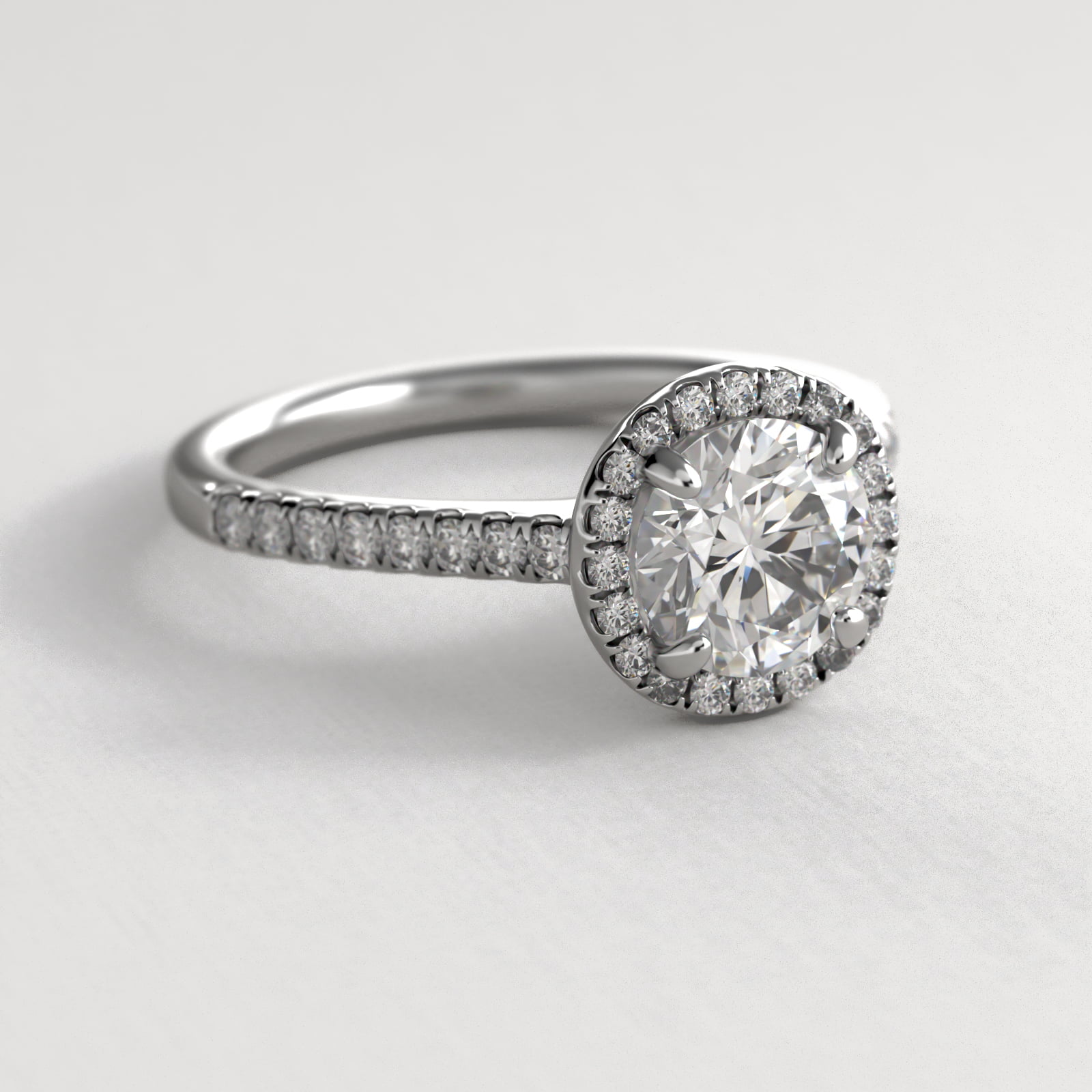 Pavé Halo And Shank Diamond Engagement Ring In Platinum (Round)
