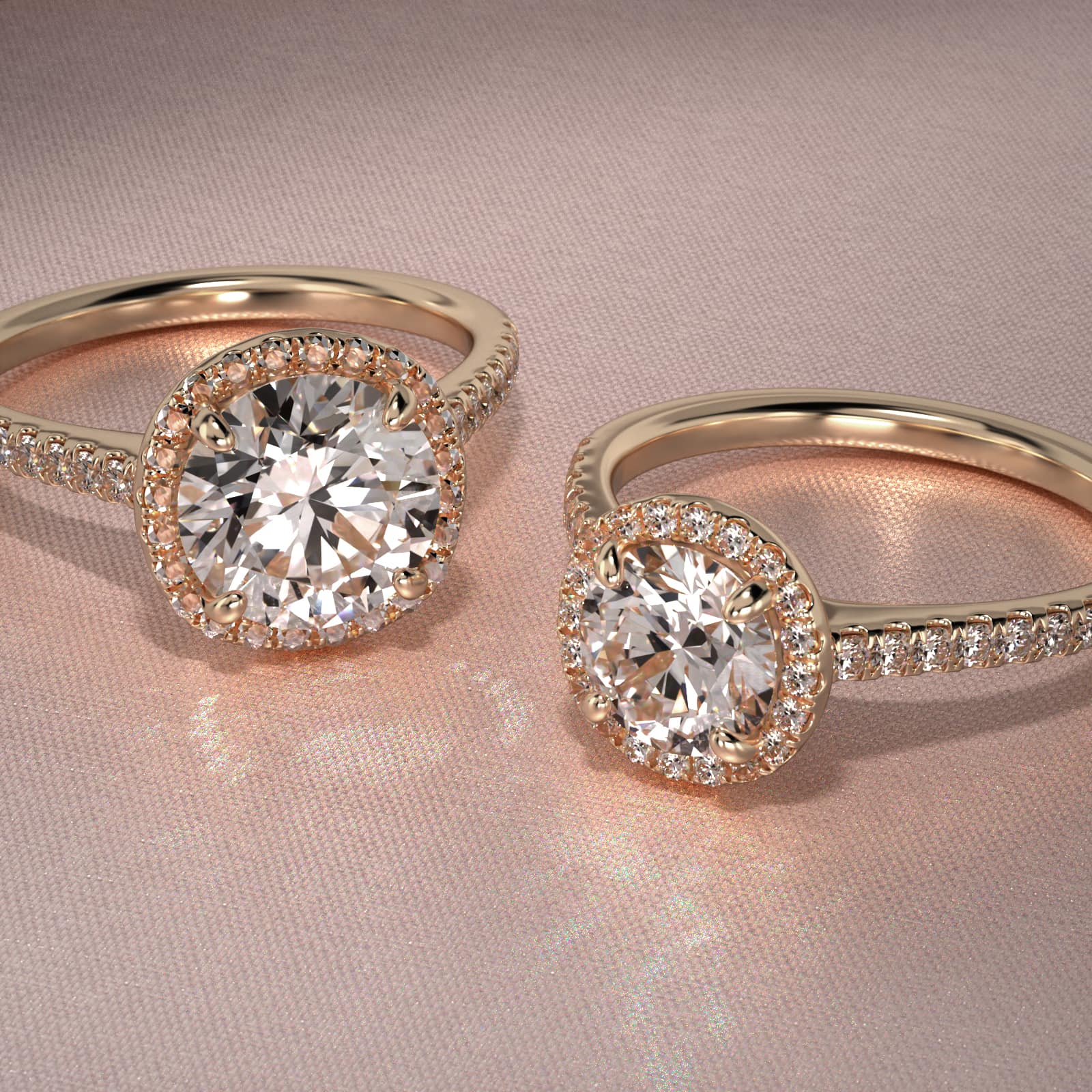 Pavé Halo And Shank Diamond Engagement Ring In 18K Yellow Gold (Round)