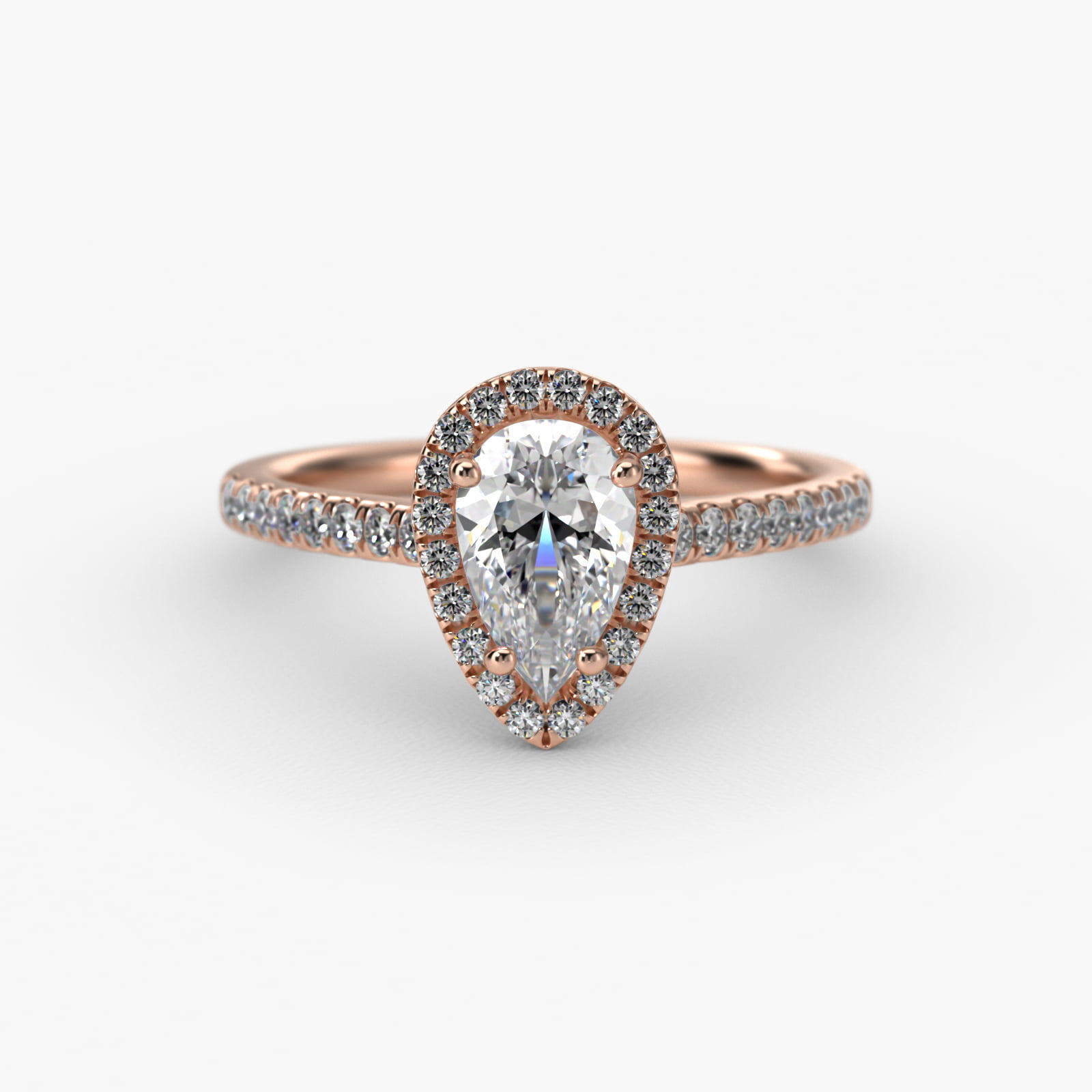 Pavé Halo And Shank Diamond Engagement Ring In 14K Rose Gold (Pear)