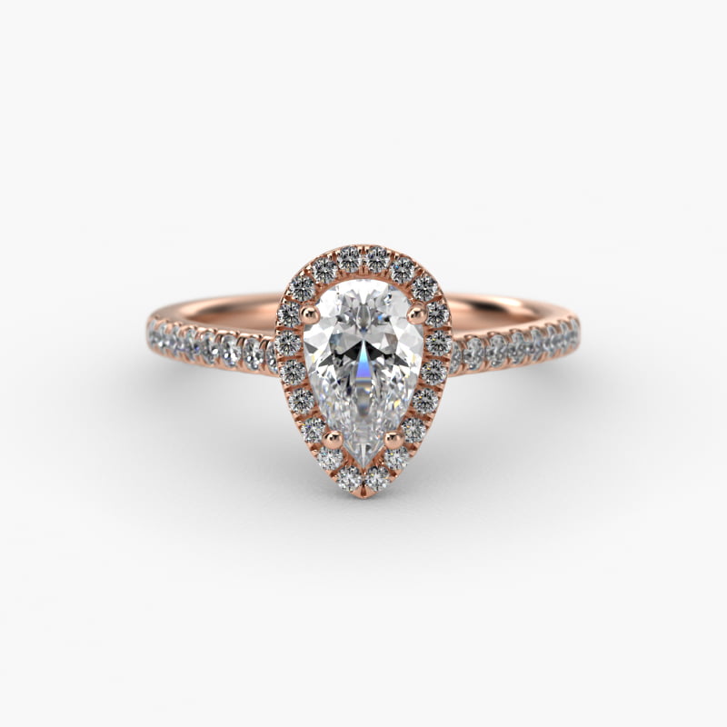 Pavé Halo And Shank Diamond Engagement Ring In 14K Rose Gold (Pear)