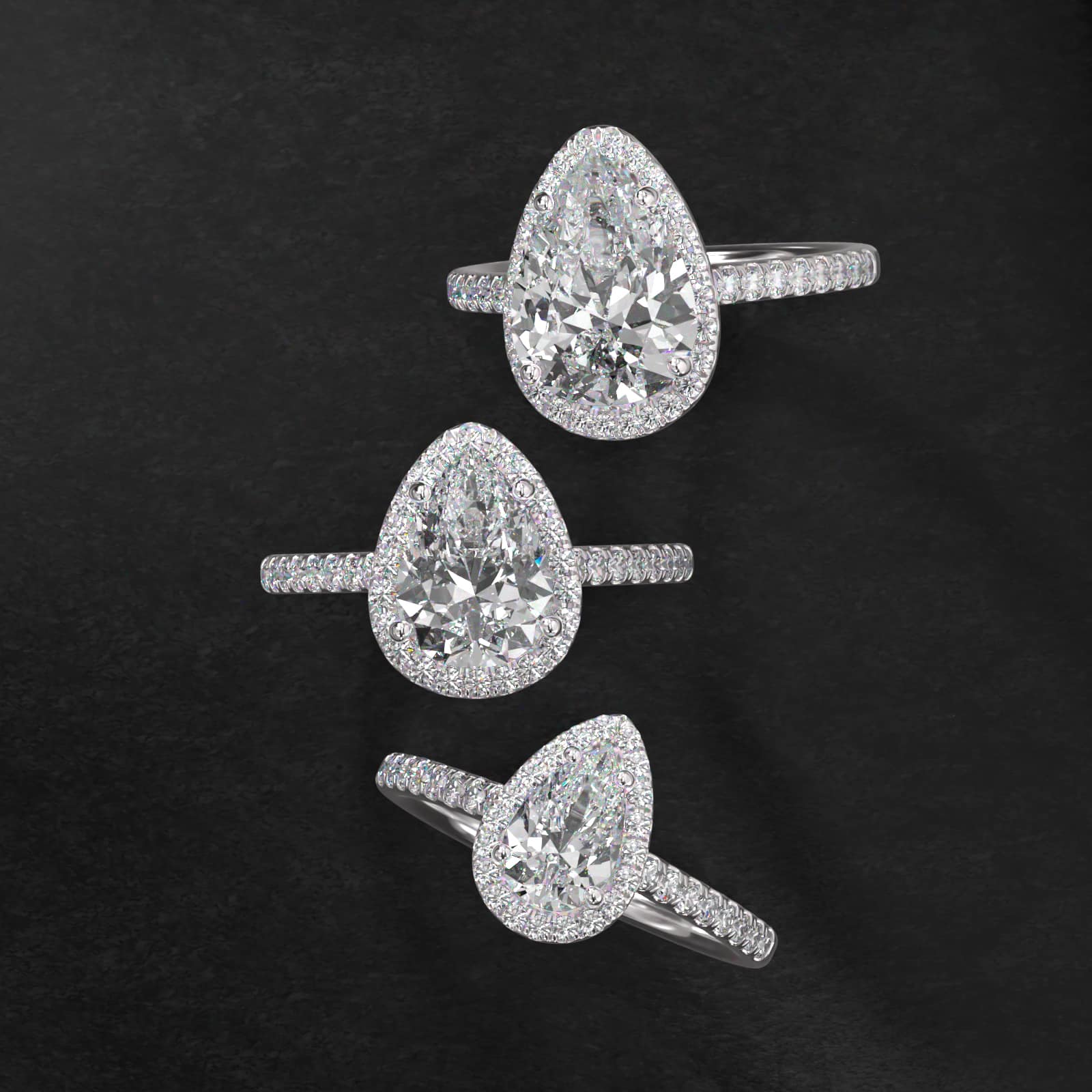 Pavé Halo And Shank Diamond Engagement Ring In 18K White Gold (Pear)