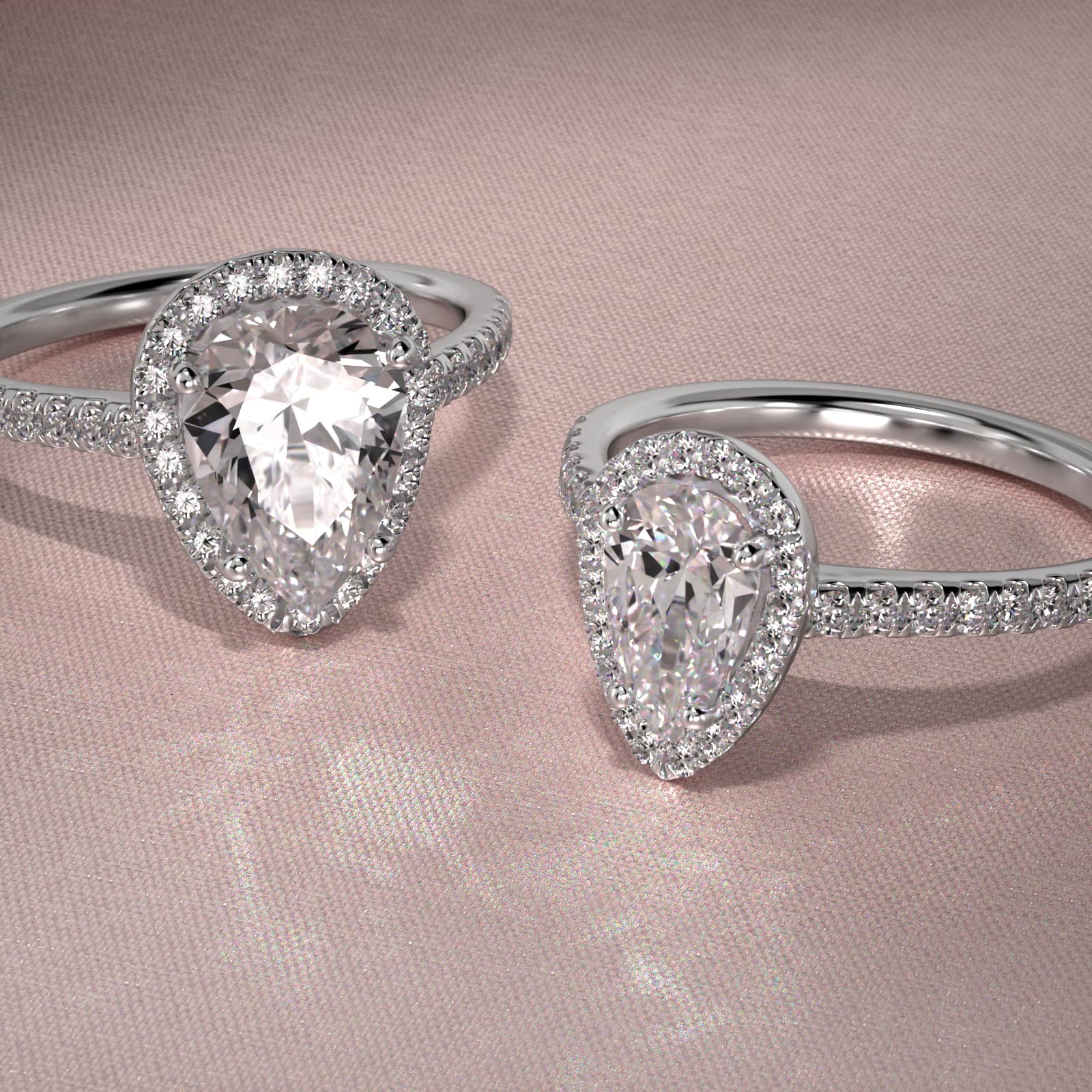 Pavé Halo And Shank Diamond Engagement Ring In Platinum (Pear)