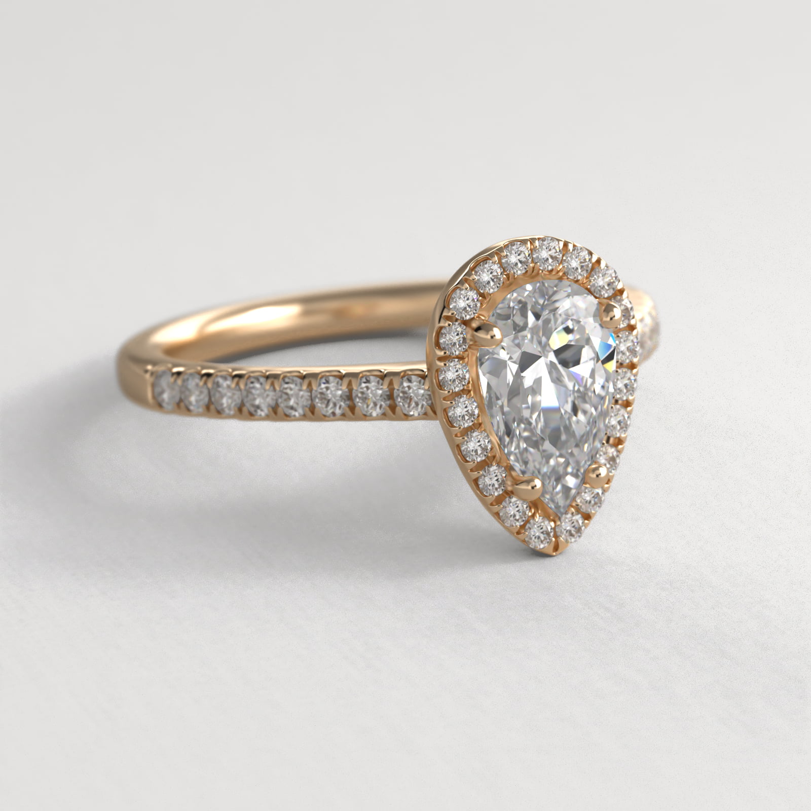 Pavé Halo And Shank Diamond Engagement Ring In 18K Yellow Gold (Pear)