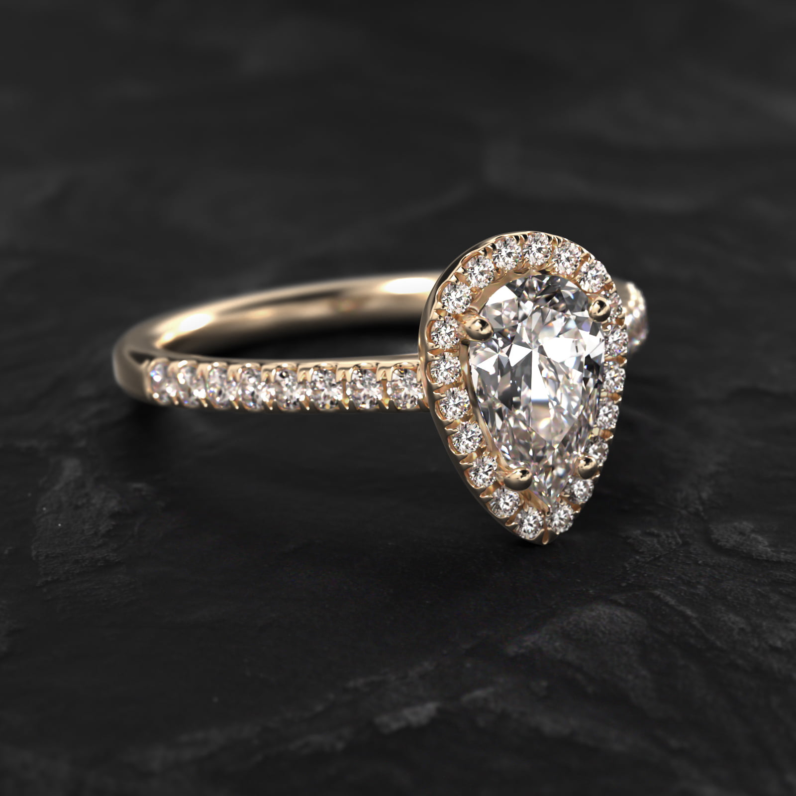 Pavé Halo And Shank Diamond Engagement Ring In 14K Yellow Gold