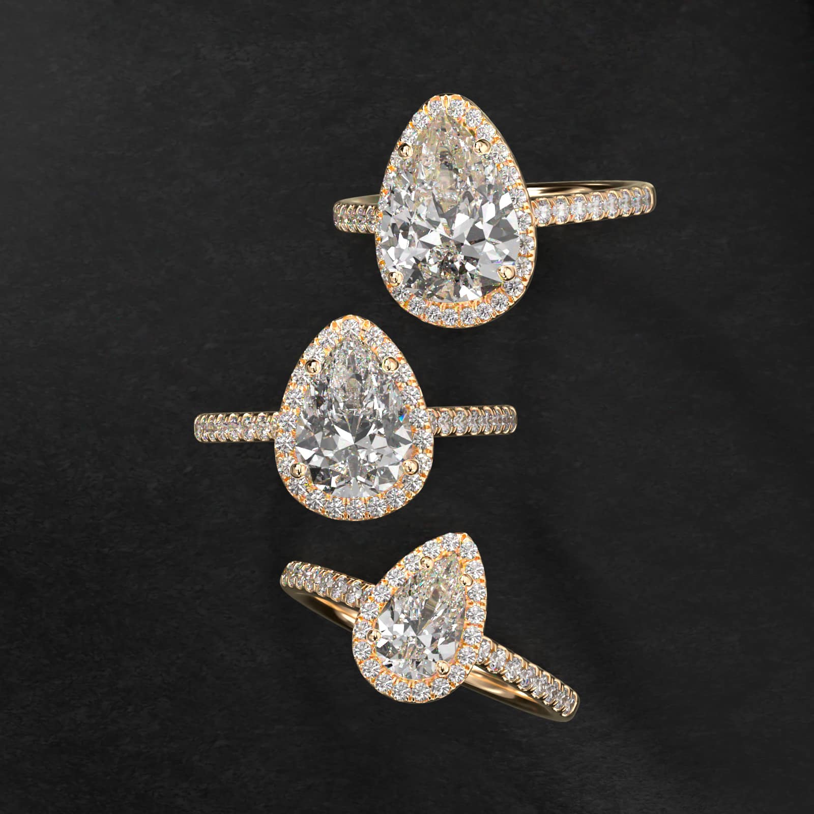 Pavé Halo And Shank Diamond Engagement Ring In 18K Yellow Gold (Pear)