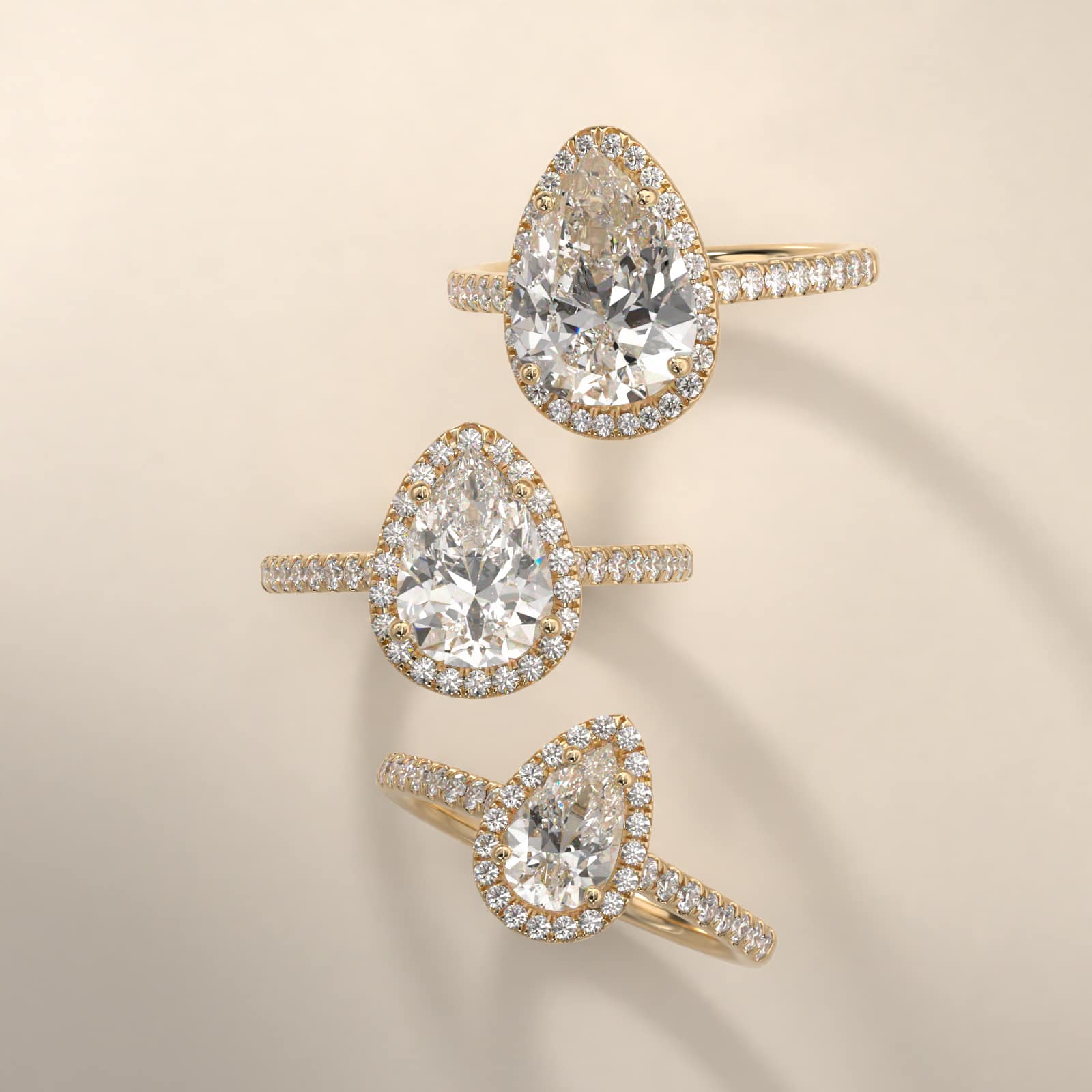 Pavé Halo And Shank Diamond Engagement Ring In 14K Yellow Gold