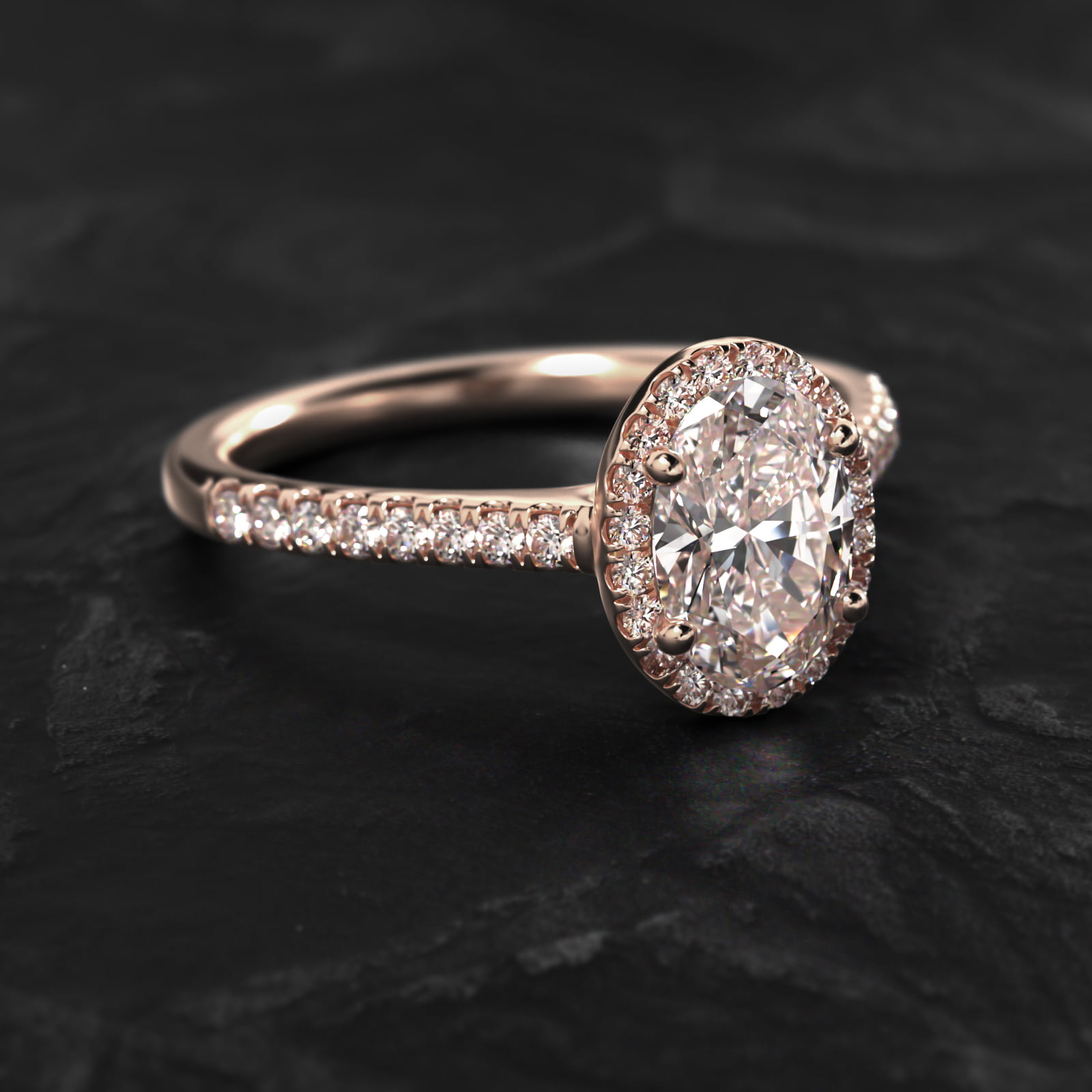 Pavé Diamond Halo Engagement Ring In 14K Rose Gold (Oval)