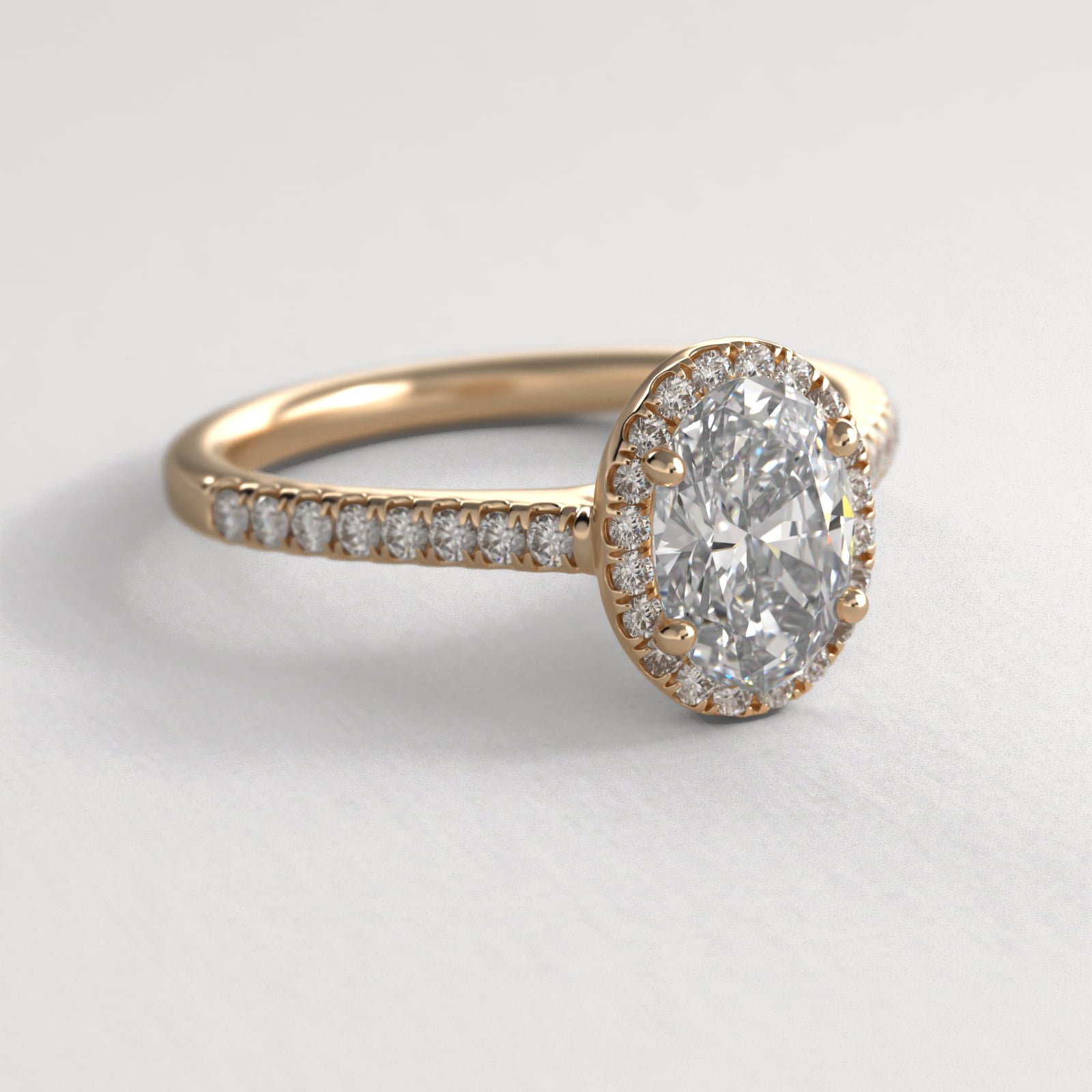 Pavé Halo And Shank Diamond Engagement Ring In 18K Yellow Gold (Oval)