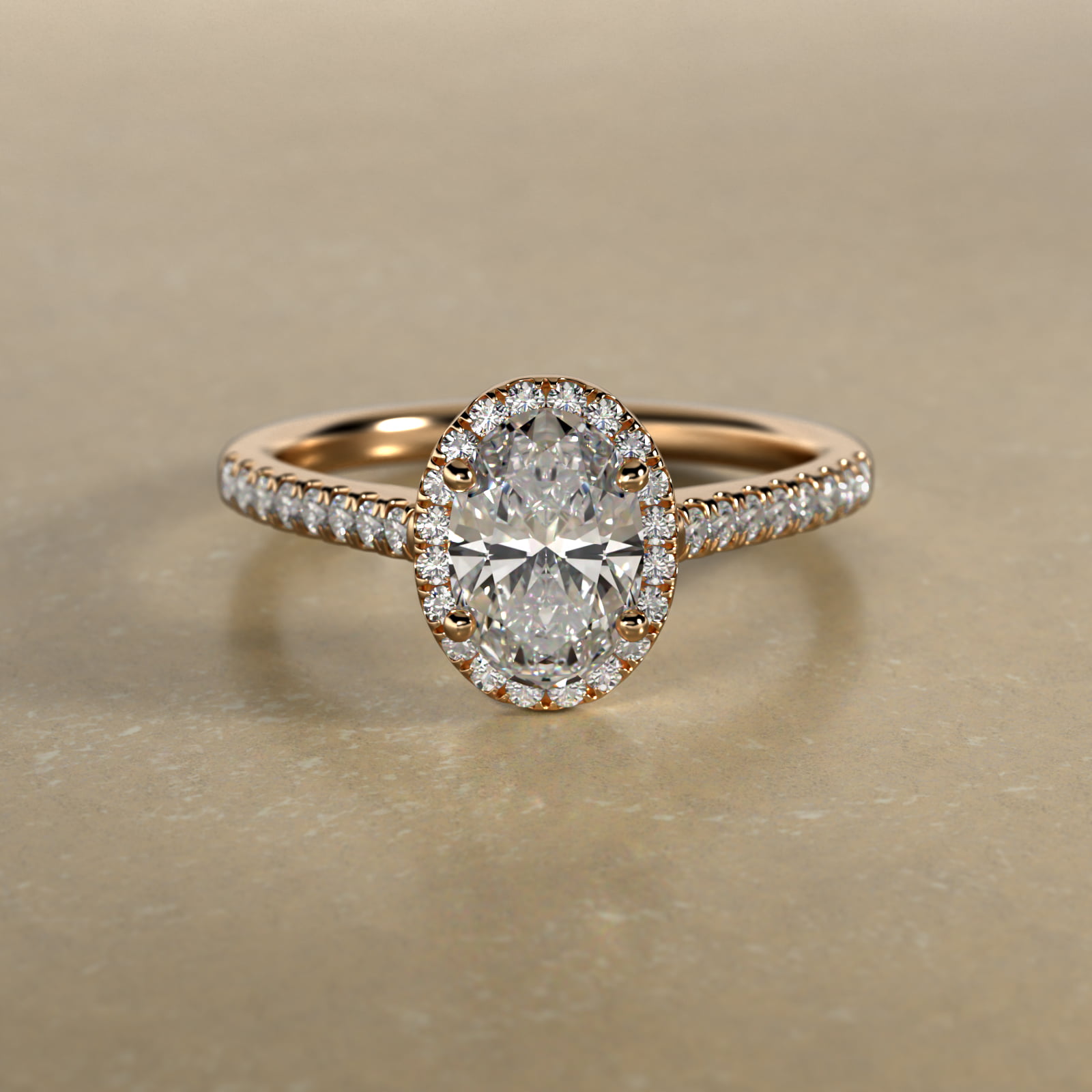 Pavé Diamond Halo Engagement Ring In 14K Yellow Gold (Oval)