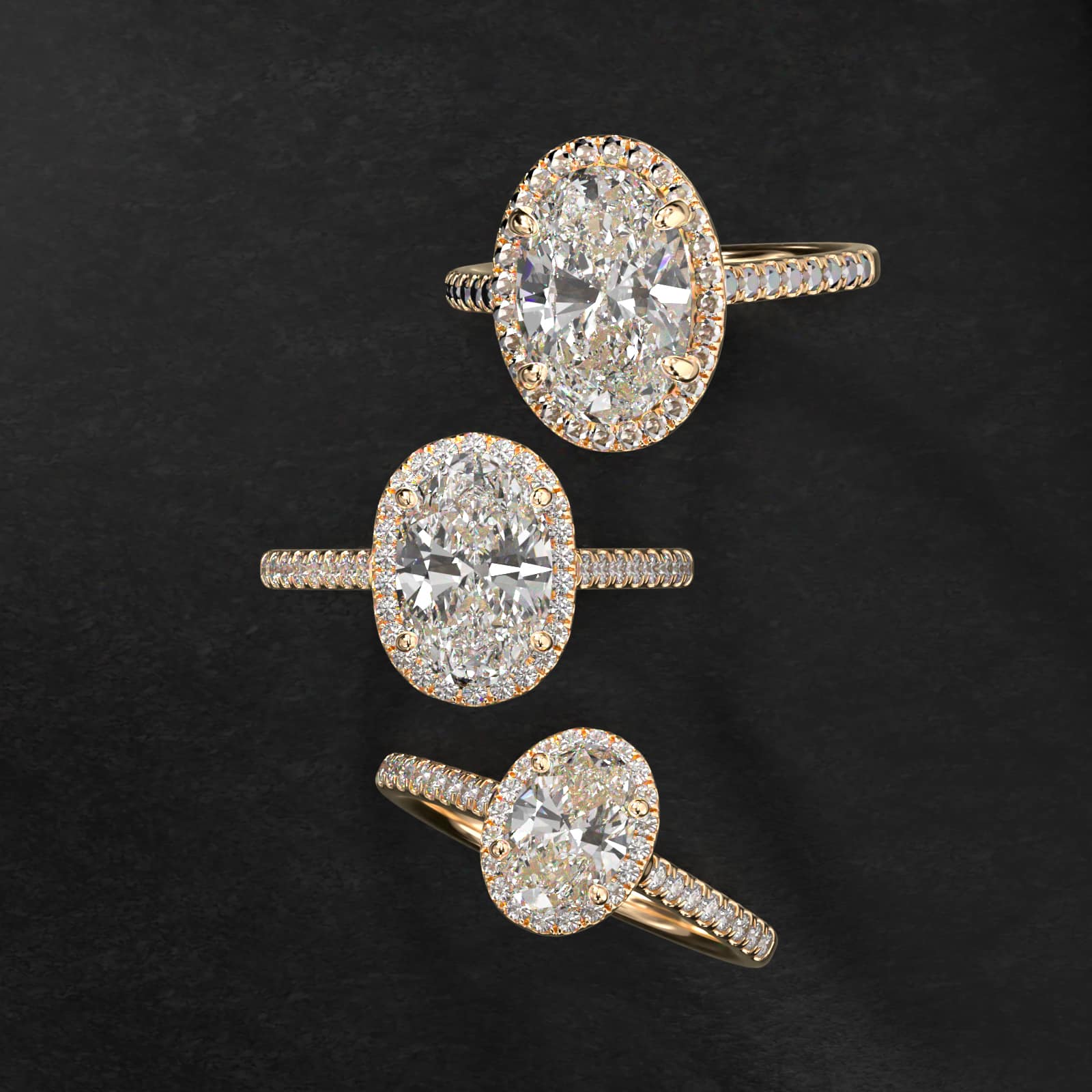 Pavé Halo And Shank Diamond Engagement Ring In 18K Yellow Gold (Oval)