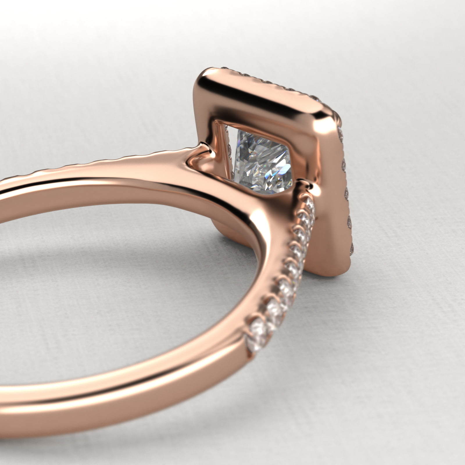 Pavé Diamond Halo Engagement Ring In 14K Rose Gold (Princess)