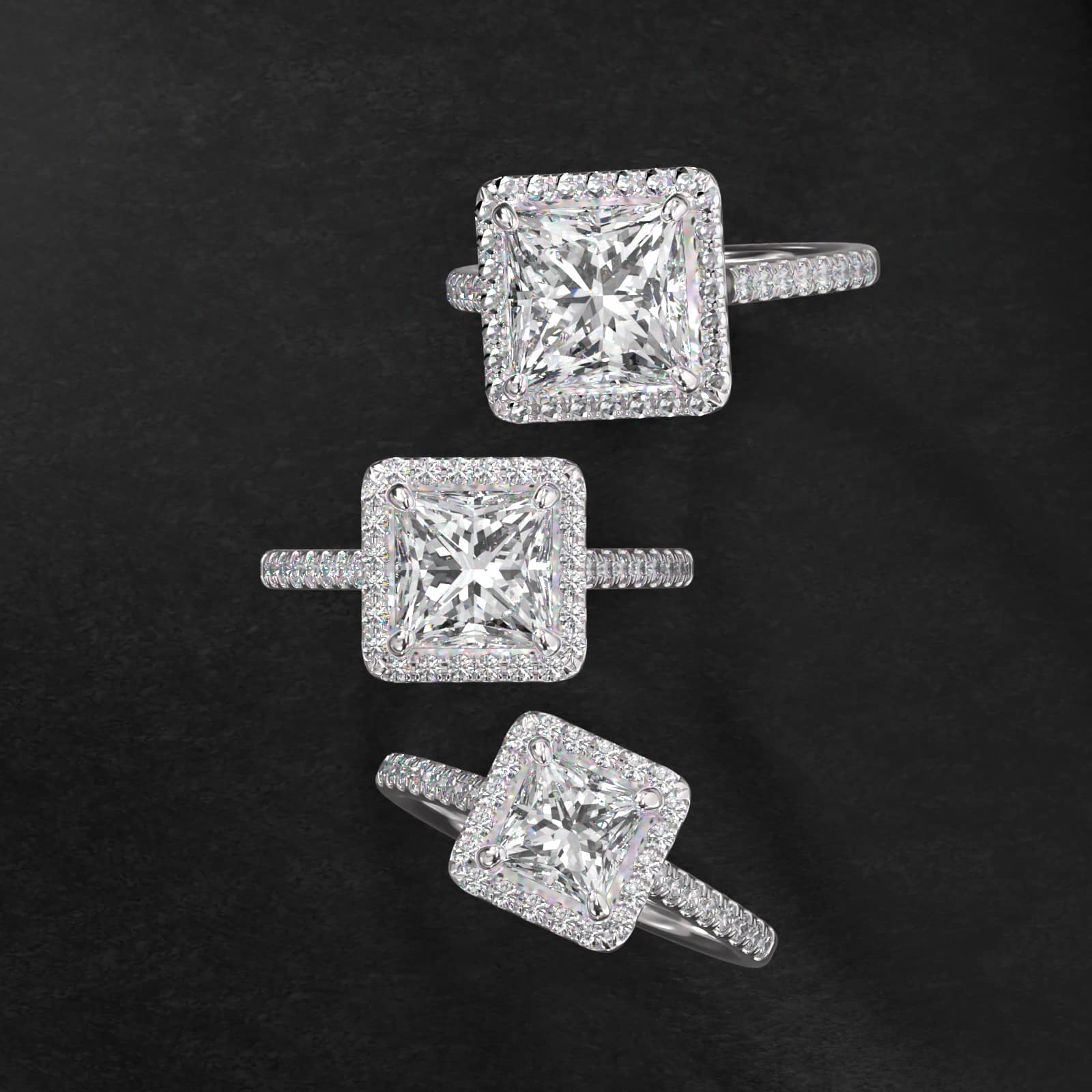 Pavé Halo And Shank Diamond Engagement Ring In Platinum (Princess)