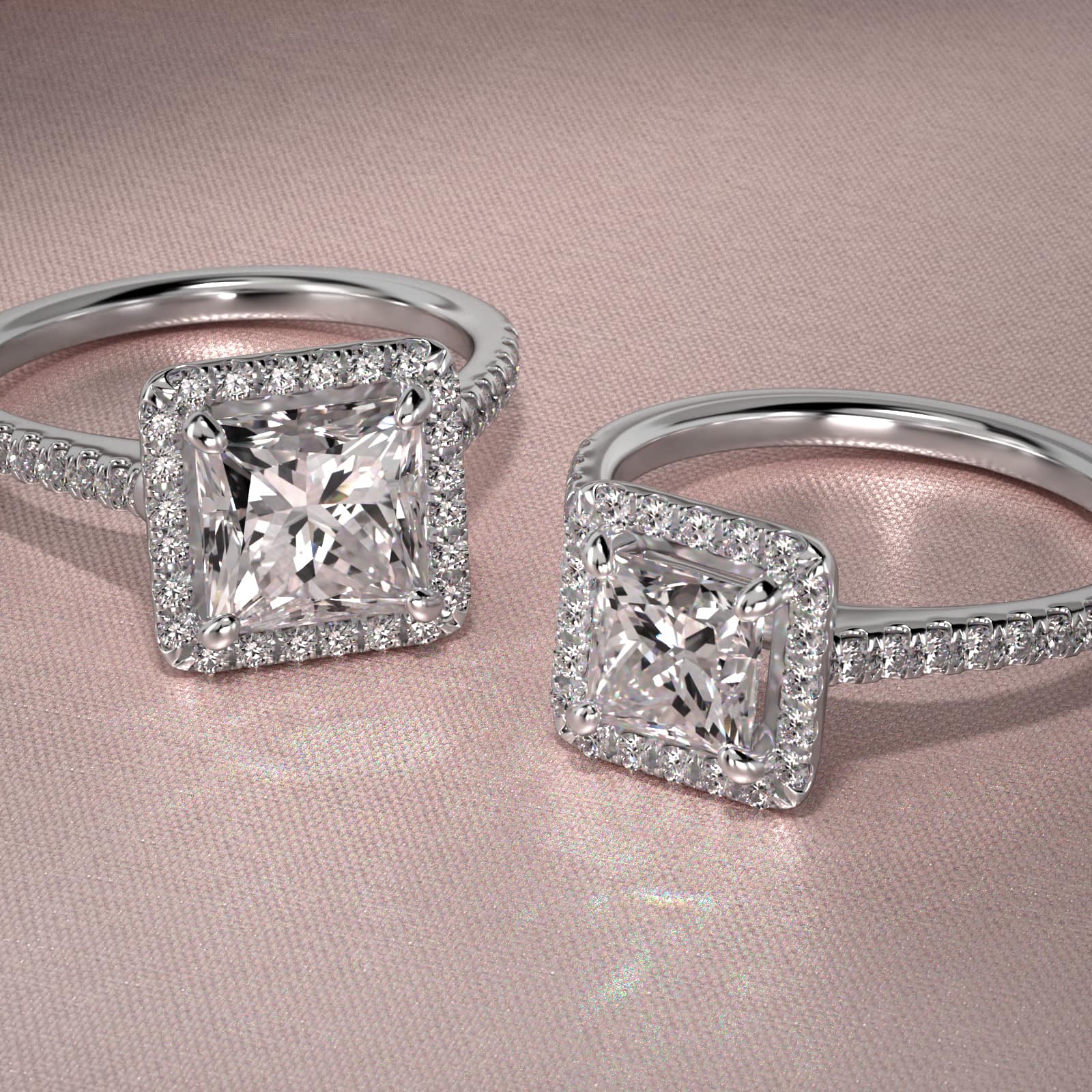 Pavé Halo And Shank Diamond Engagement Ring In 14K White Gold
