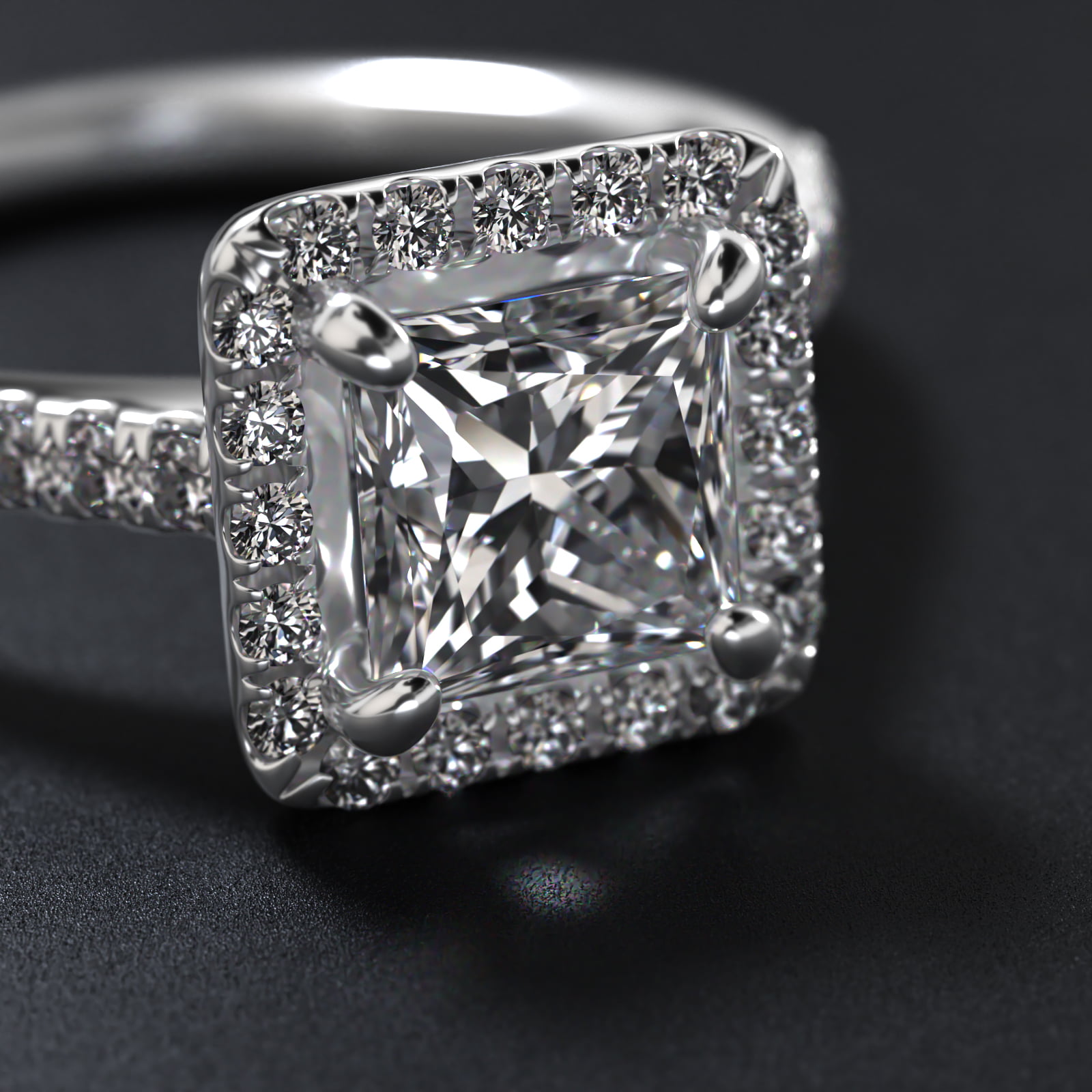 Pavé Halo And Shank Diamond Engagement Ring In Platinum (Princess)