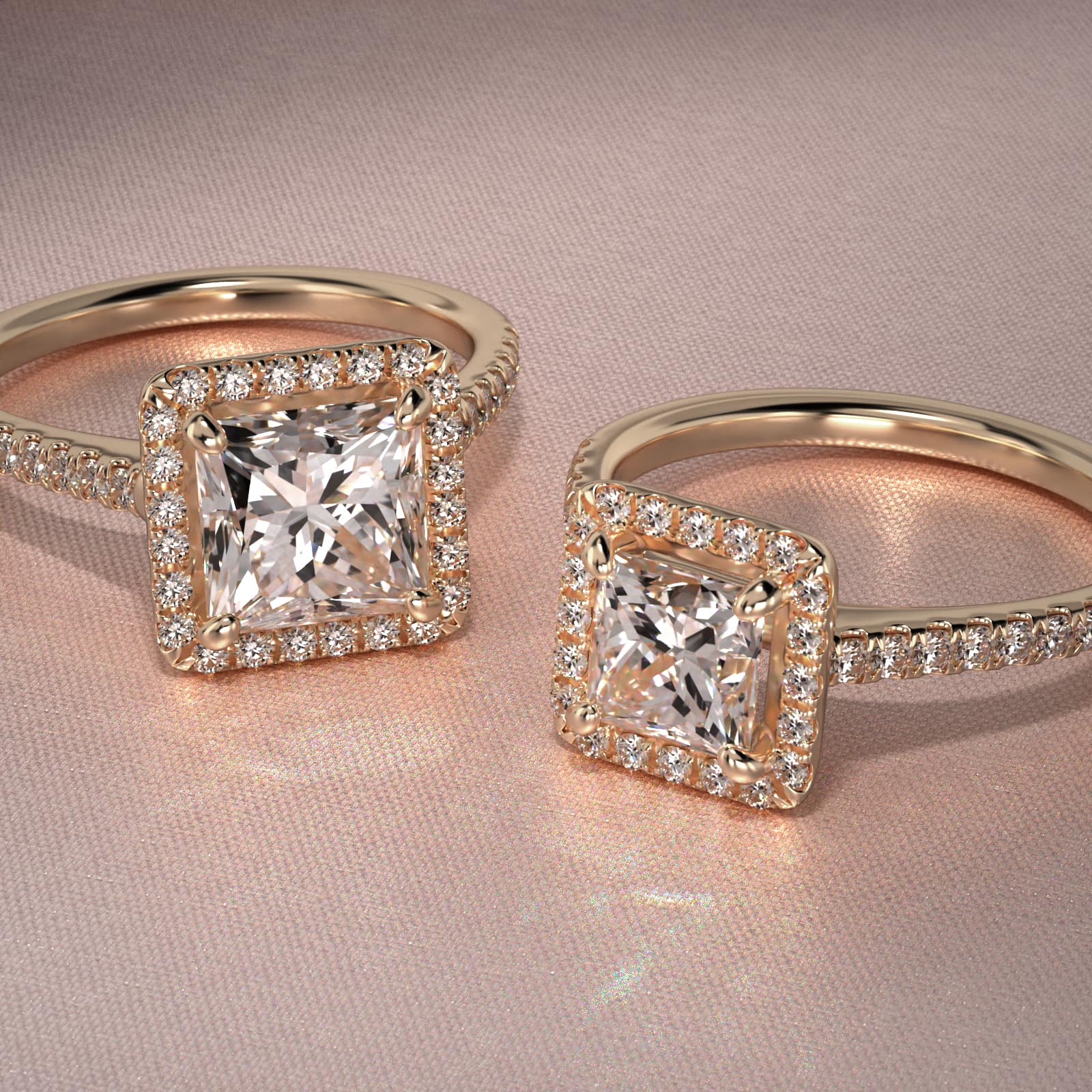Pavé Halo And Shank Diamond Engagement Ring In 18K Yellow Gold